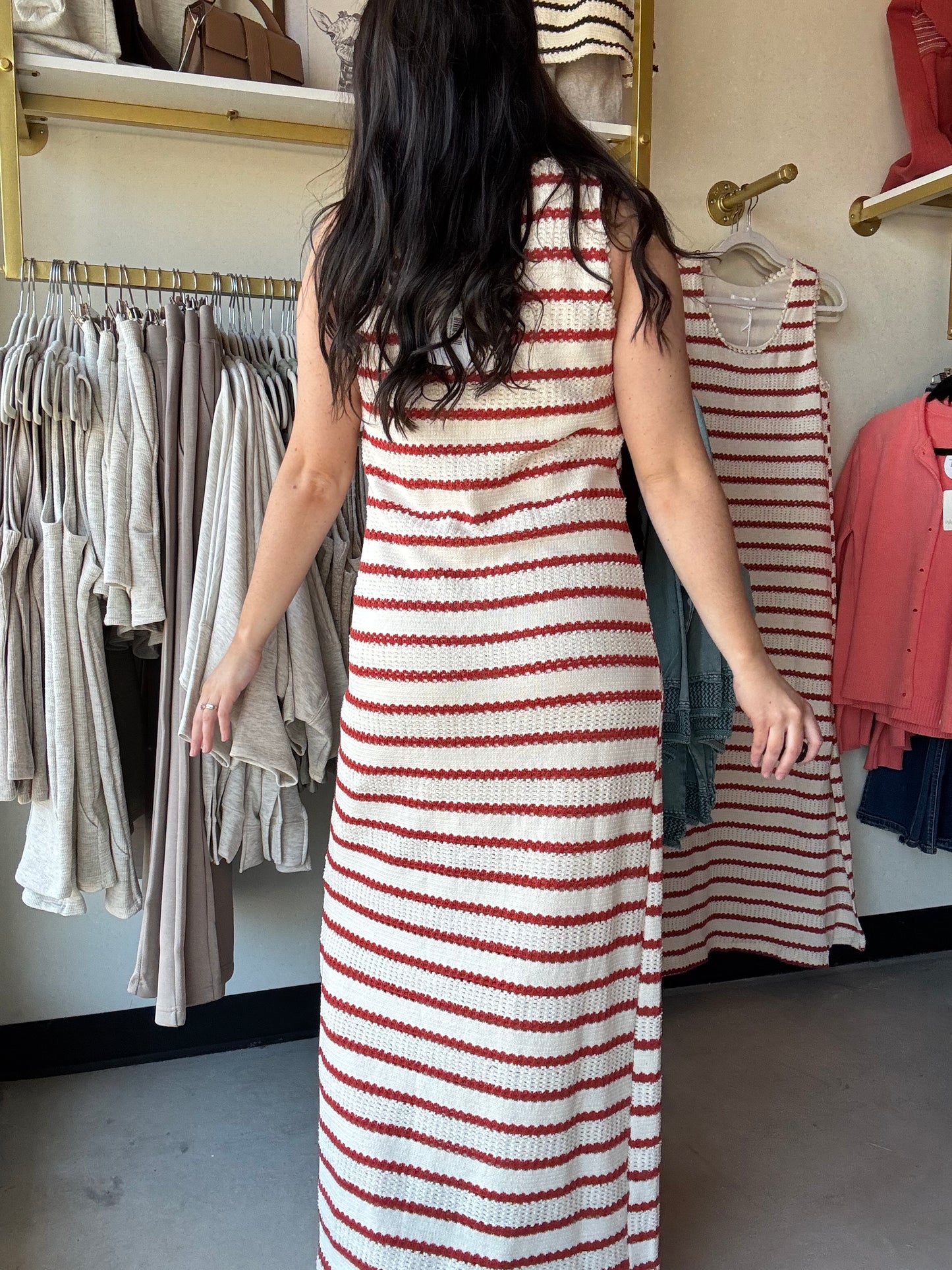 Rust Stripe Crochet Maxi Dress
