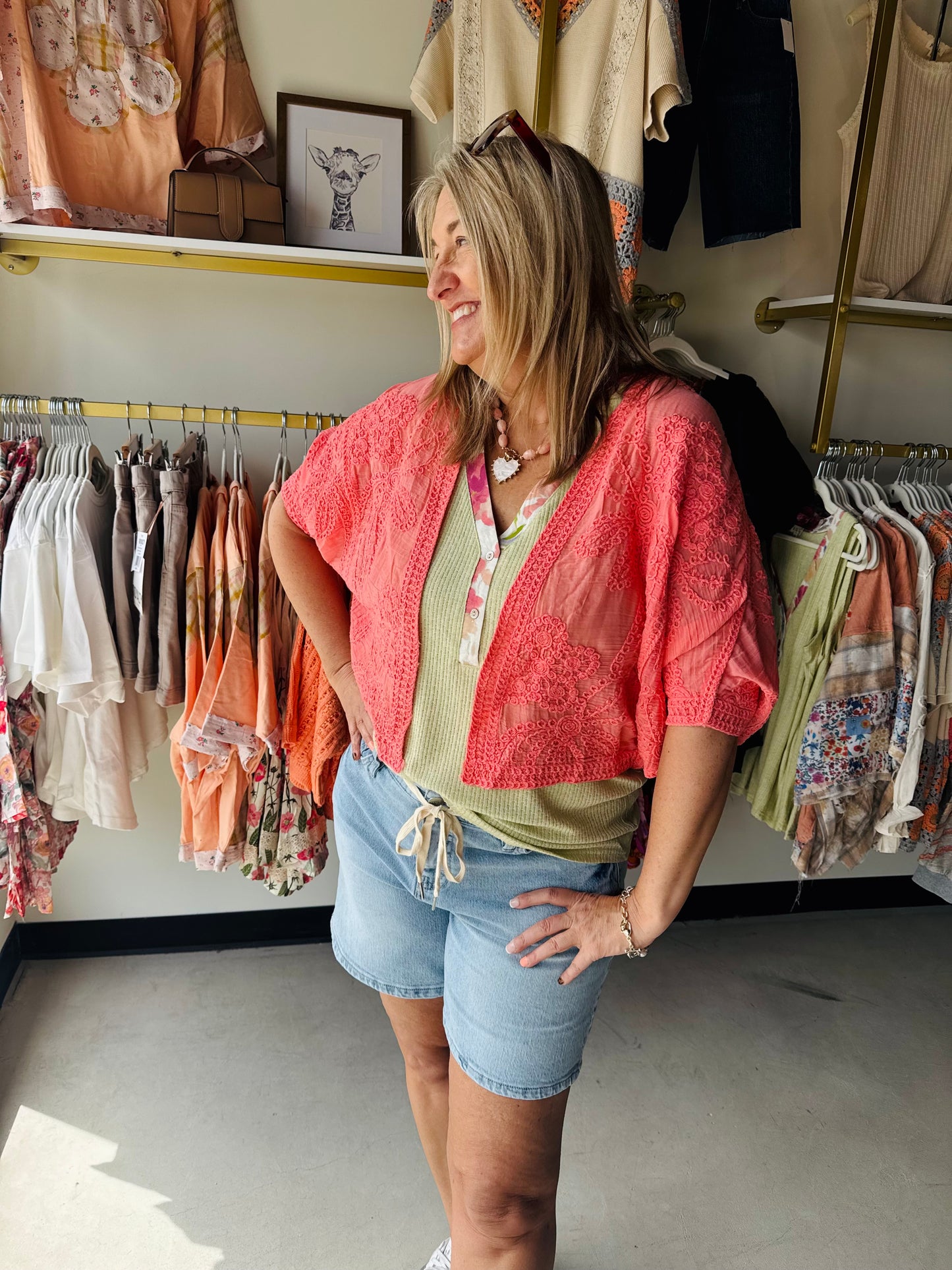 Neon Peach Crochet Cardigan