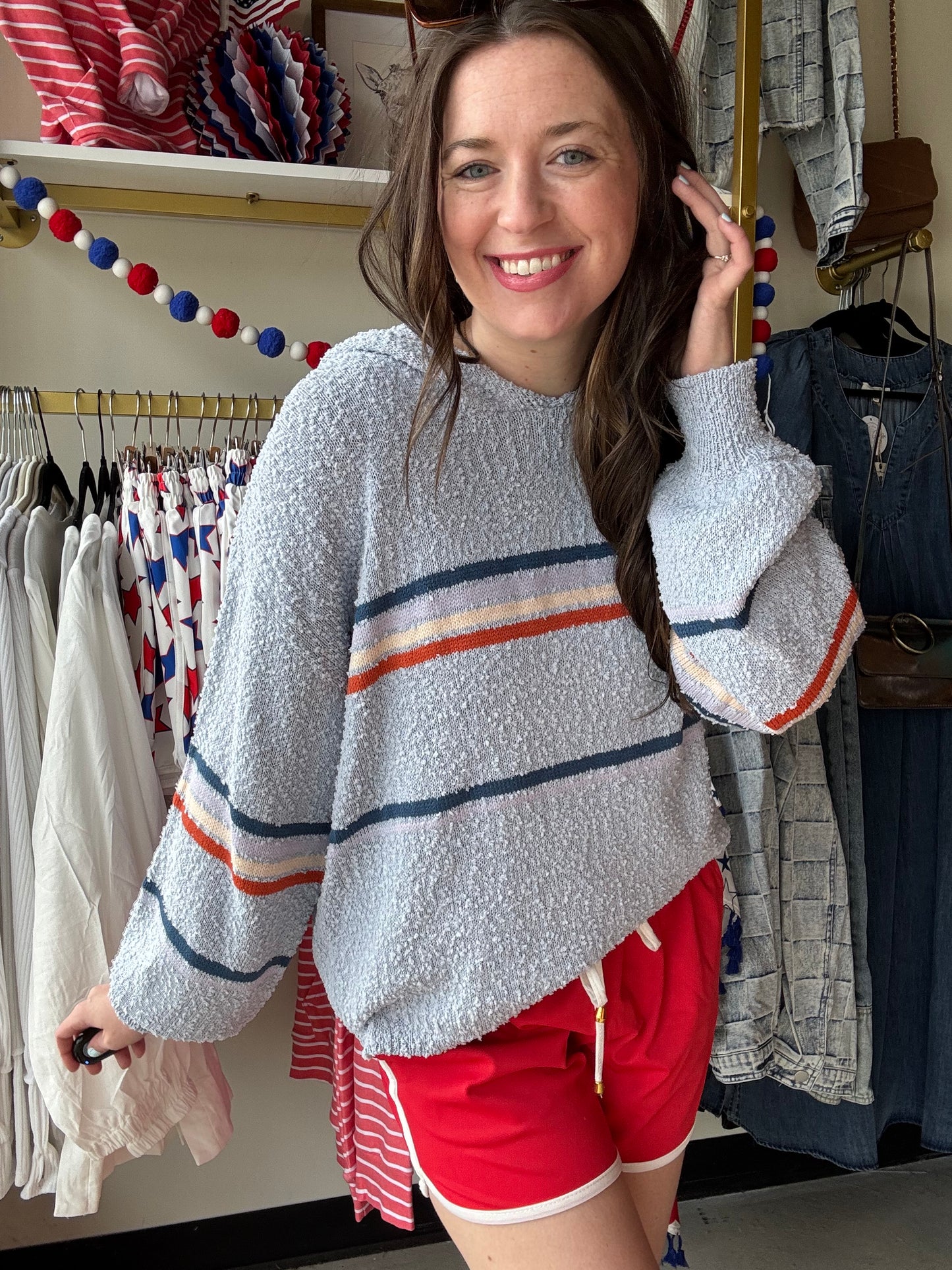 Blue Multi Stripe Sweater Hoodie