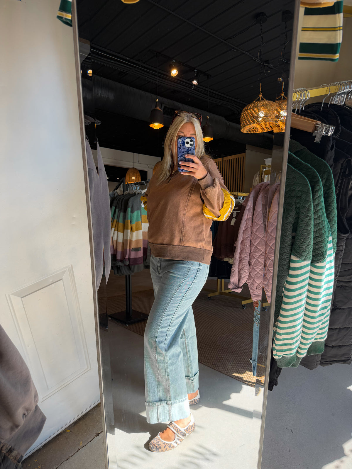 Wide Leg Washed Cuff Denim
