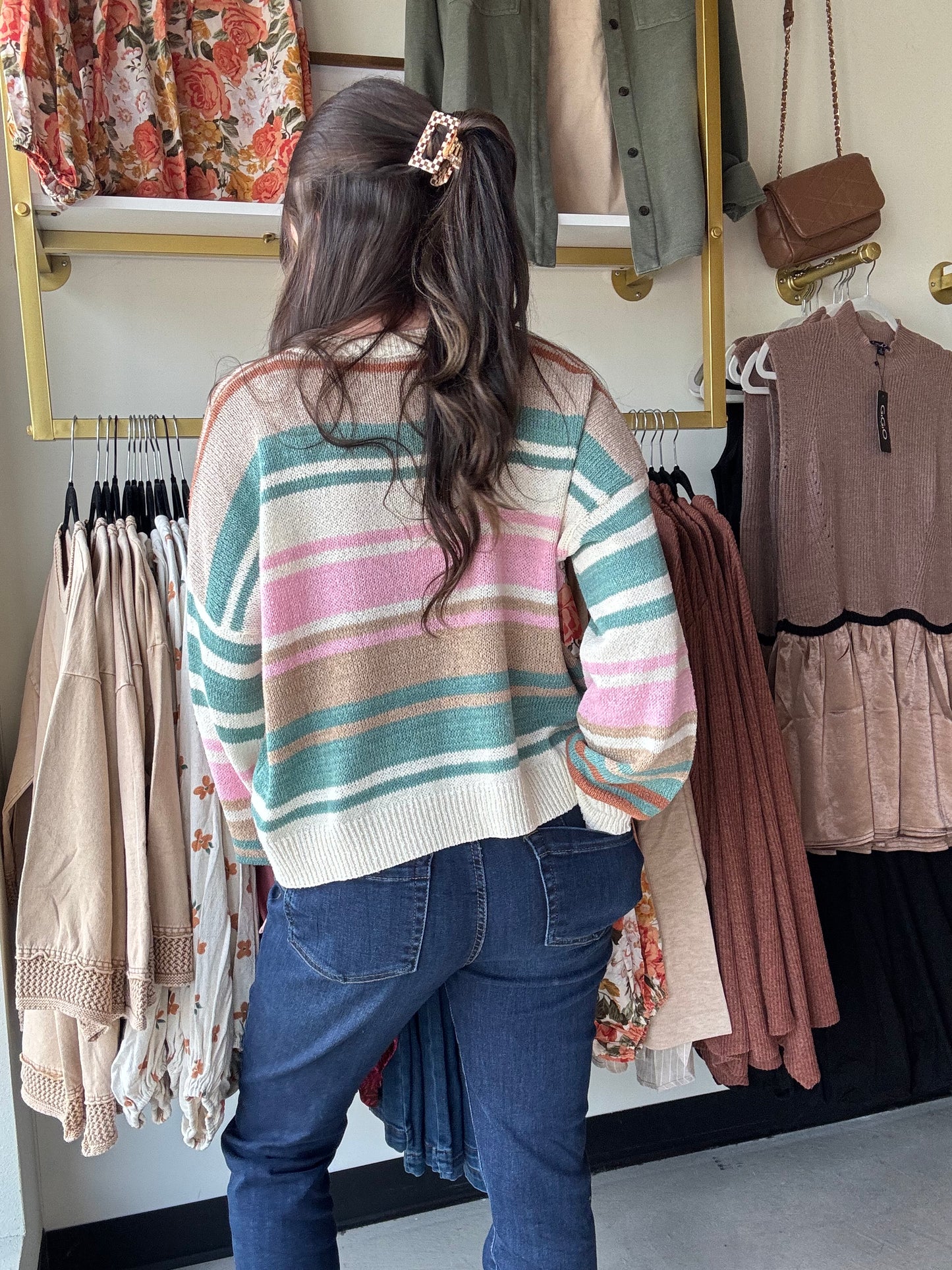 Teal & Pink Color Block Sweater