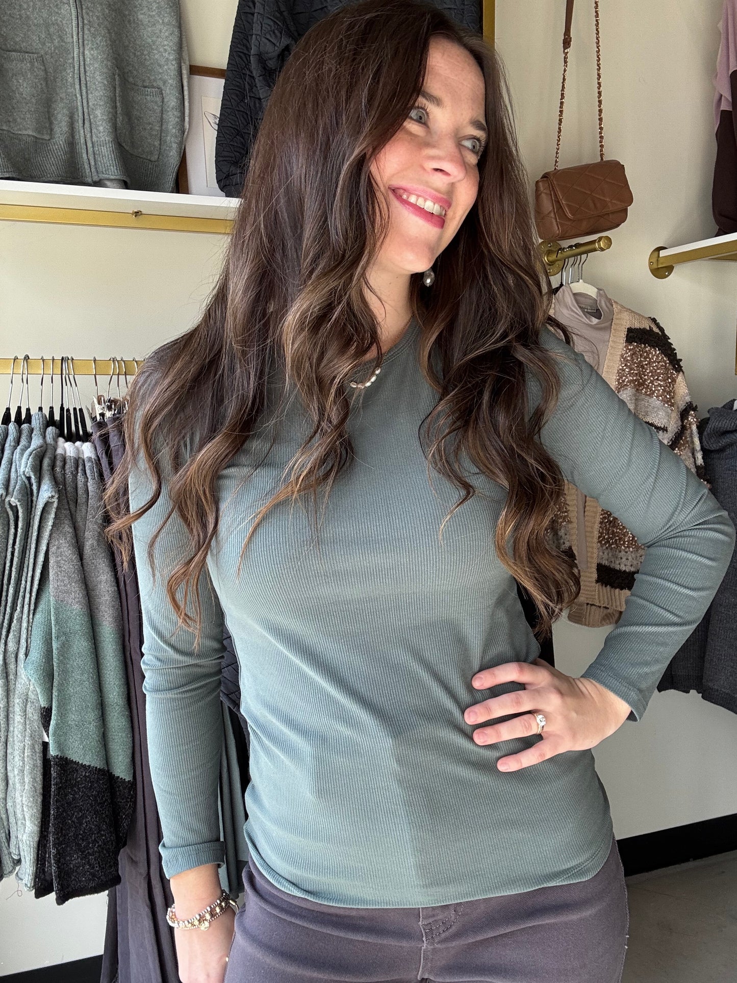 Smokey Olive Viscose Long Sleeve