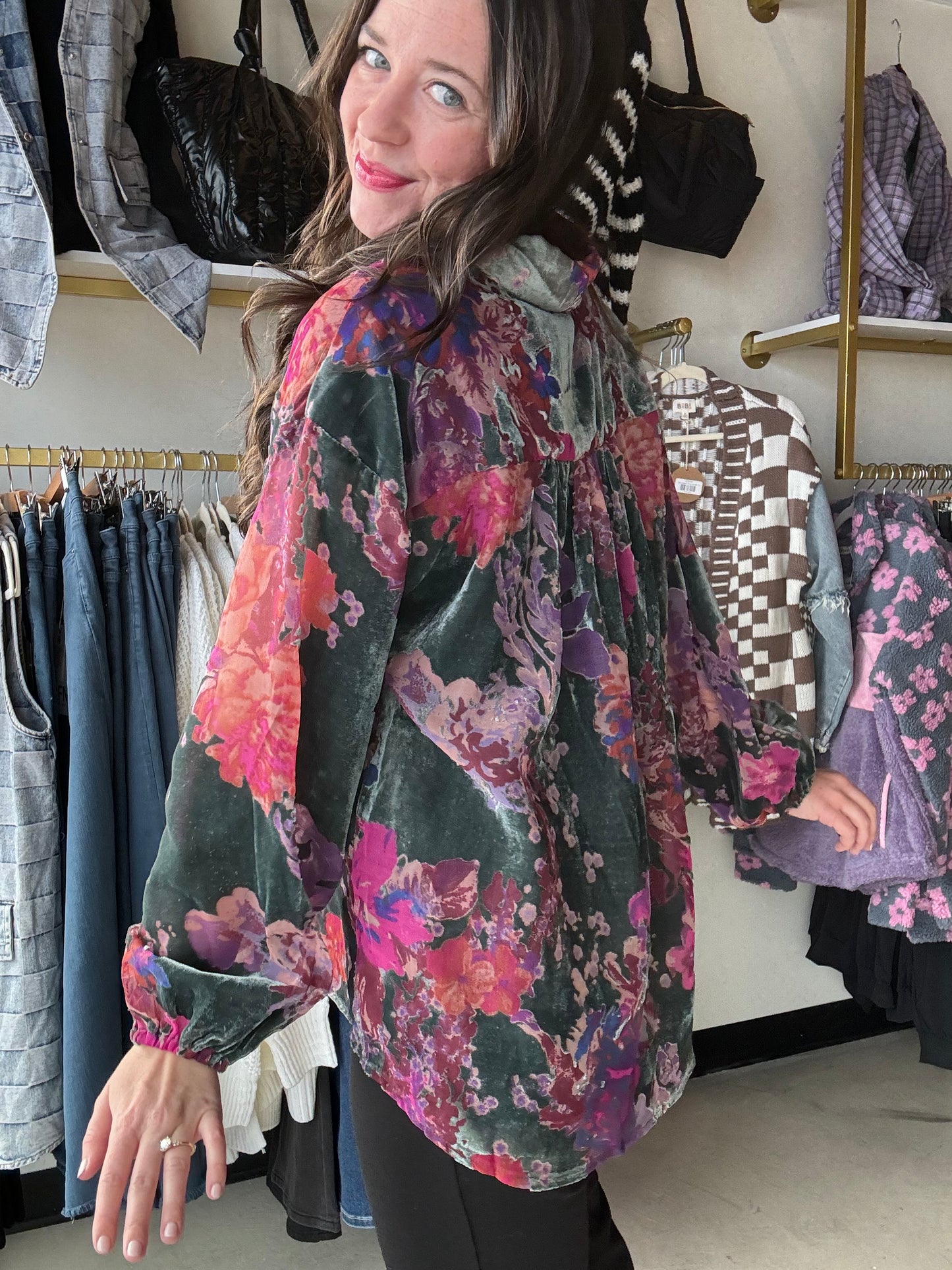 Velvet Flower Button Up