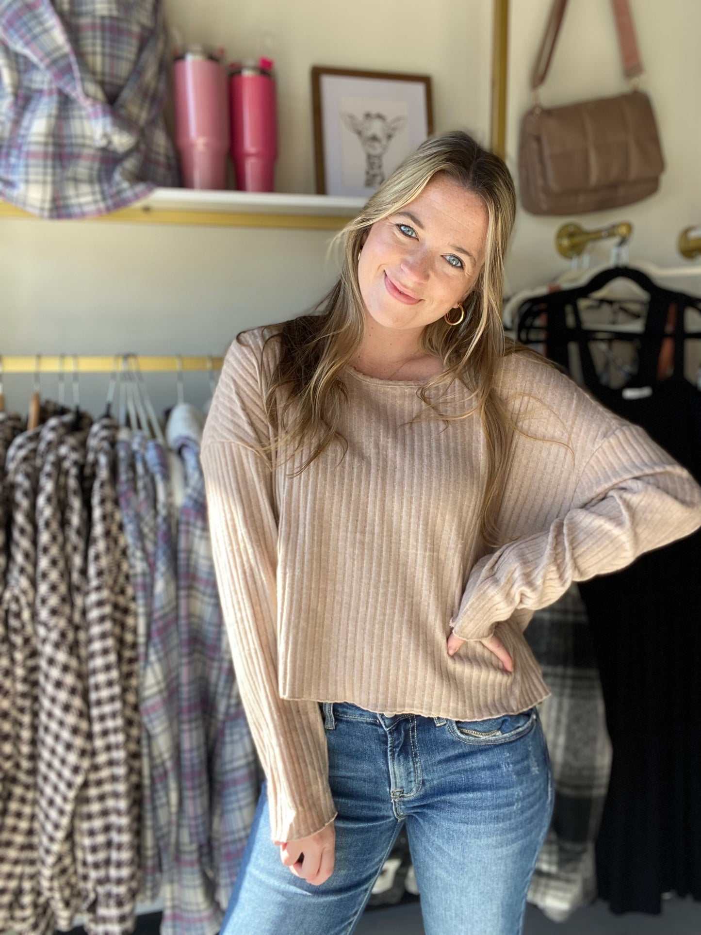 Beige Lettuce Cuff Cozy Top