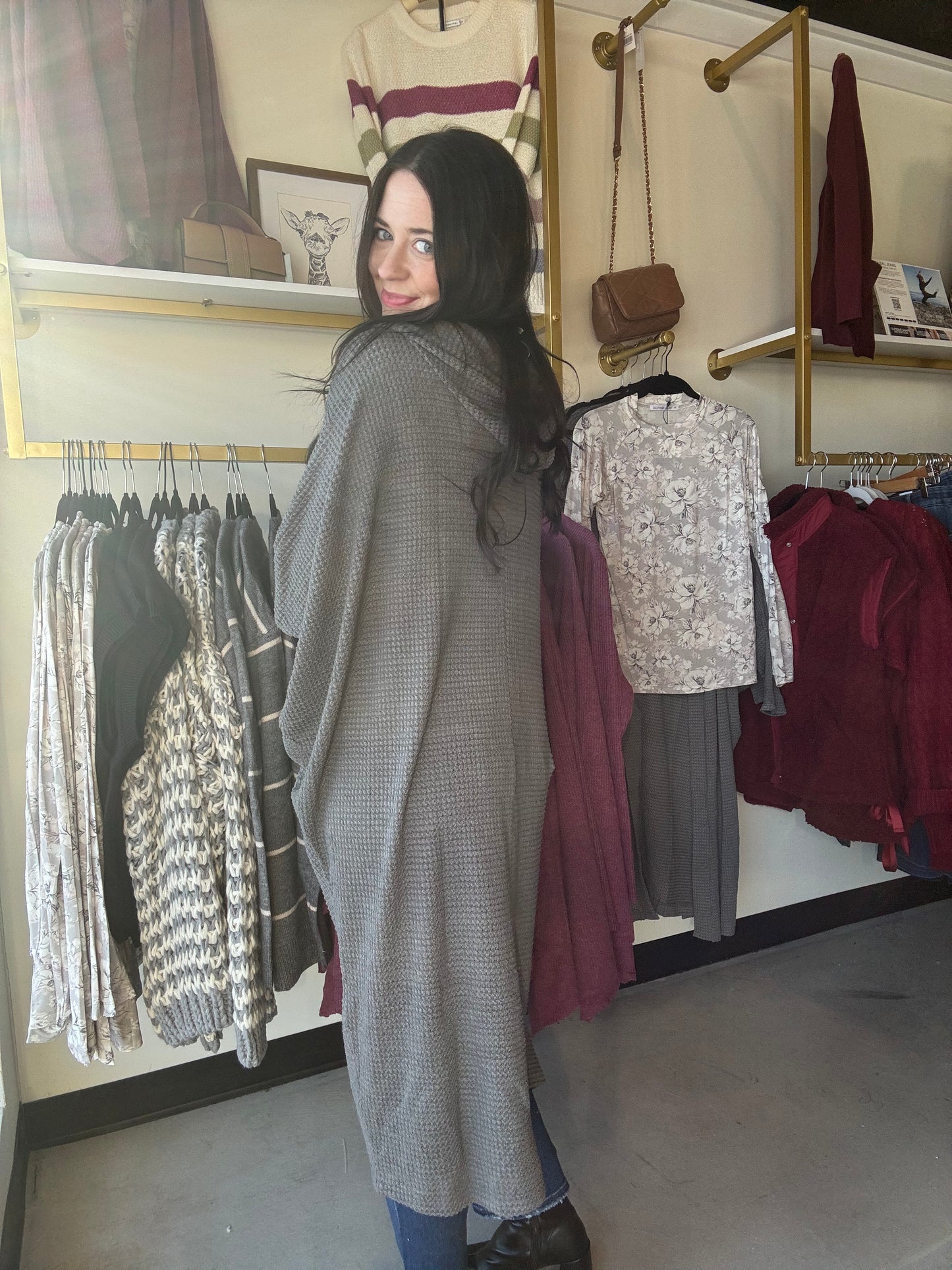 Charcoal Hooded Duster Cardi