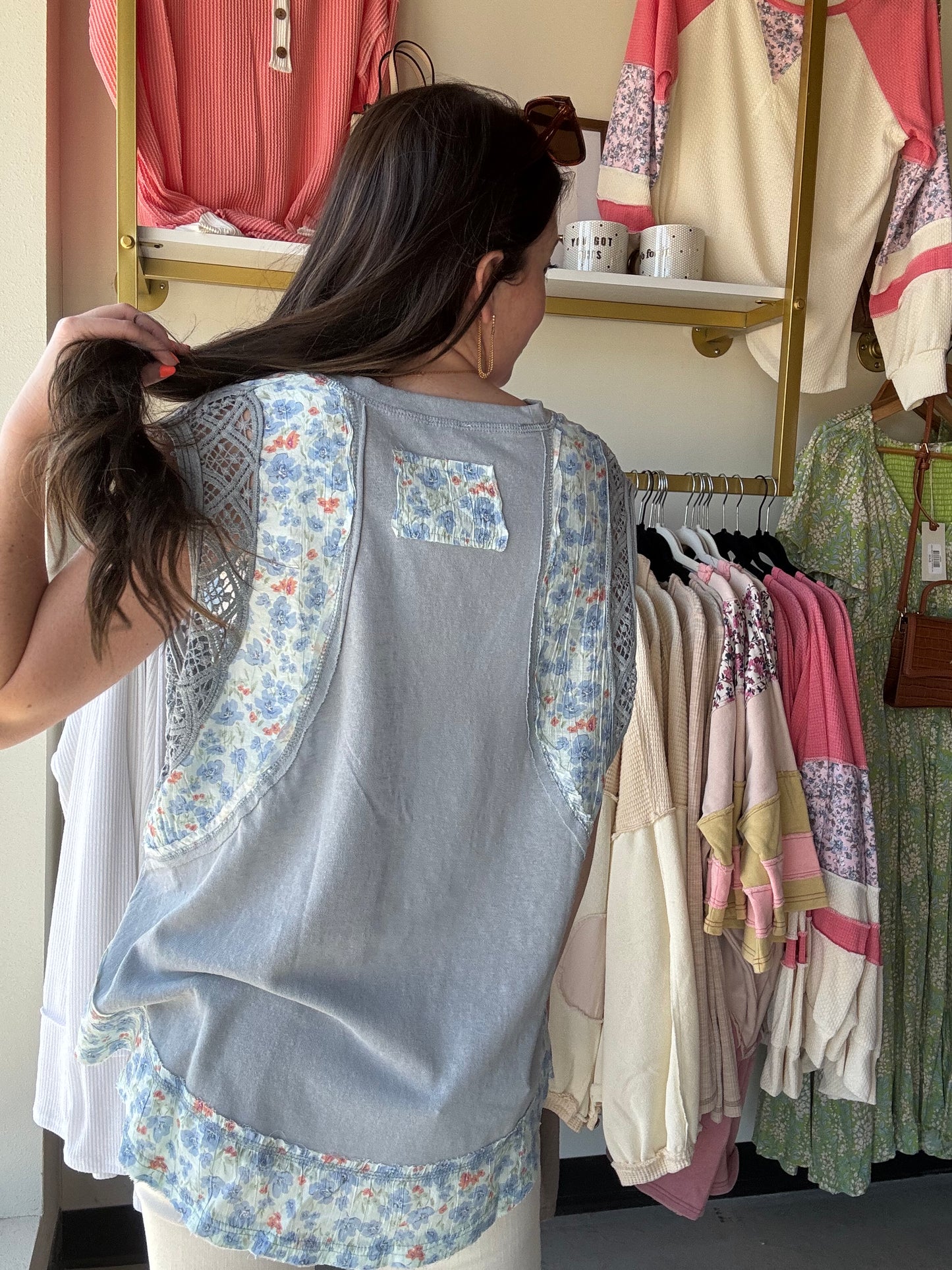 Lace Trim Pointed Floral Top