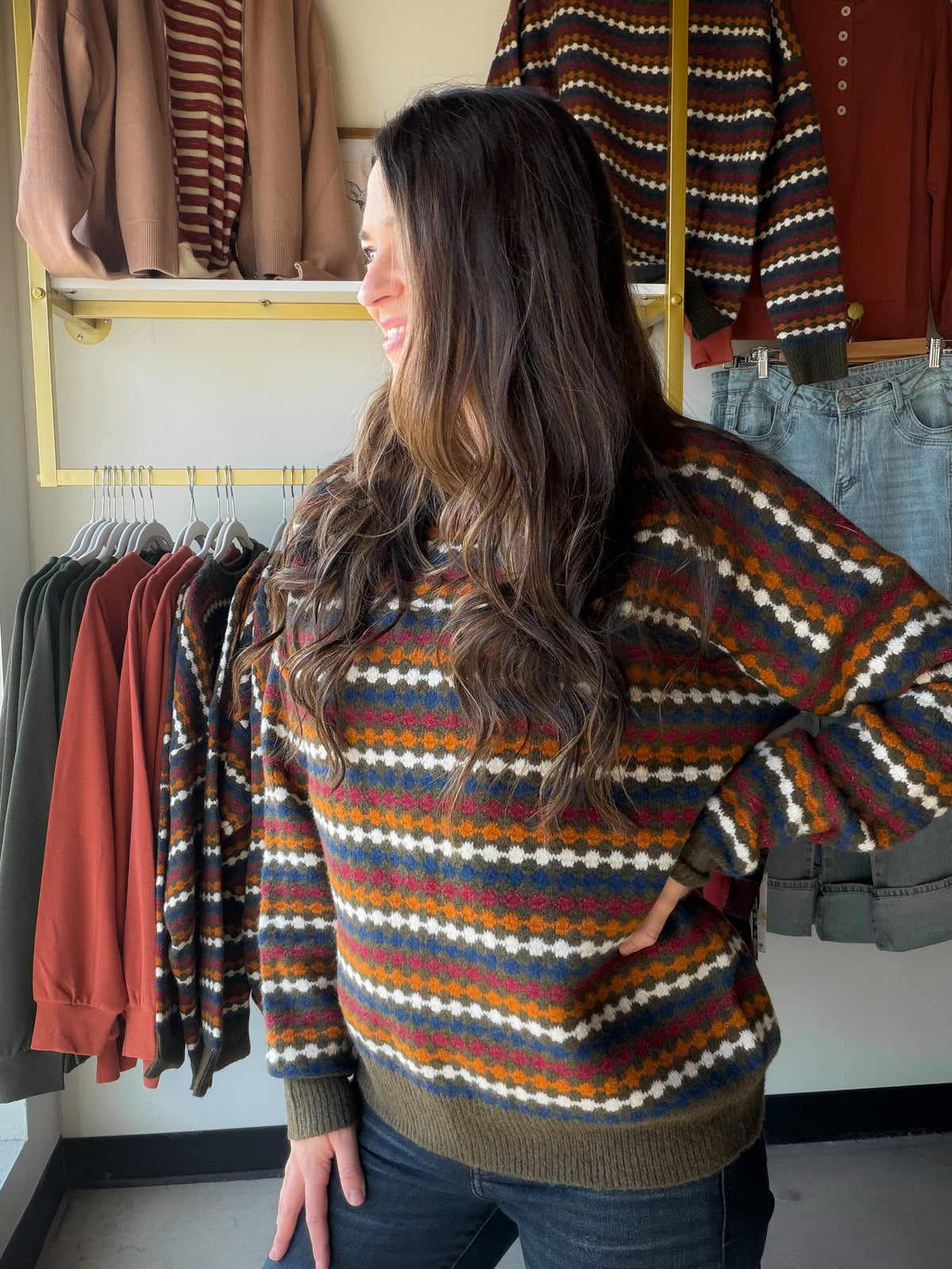 Olive Honeycomb Stripe Sweater