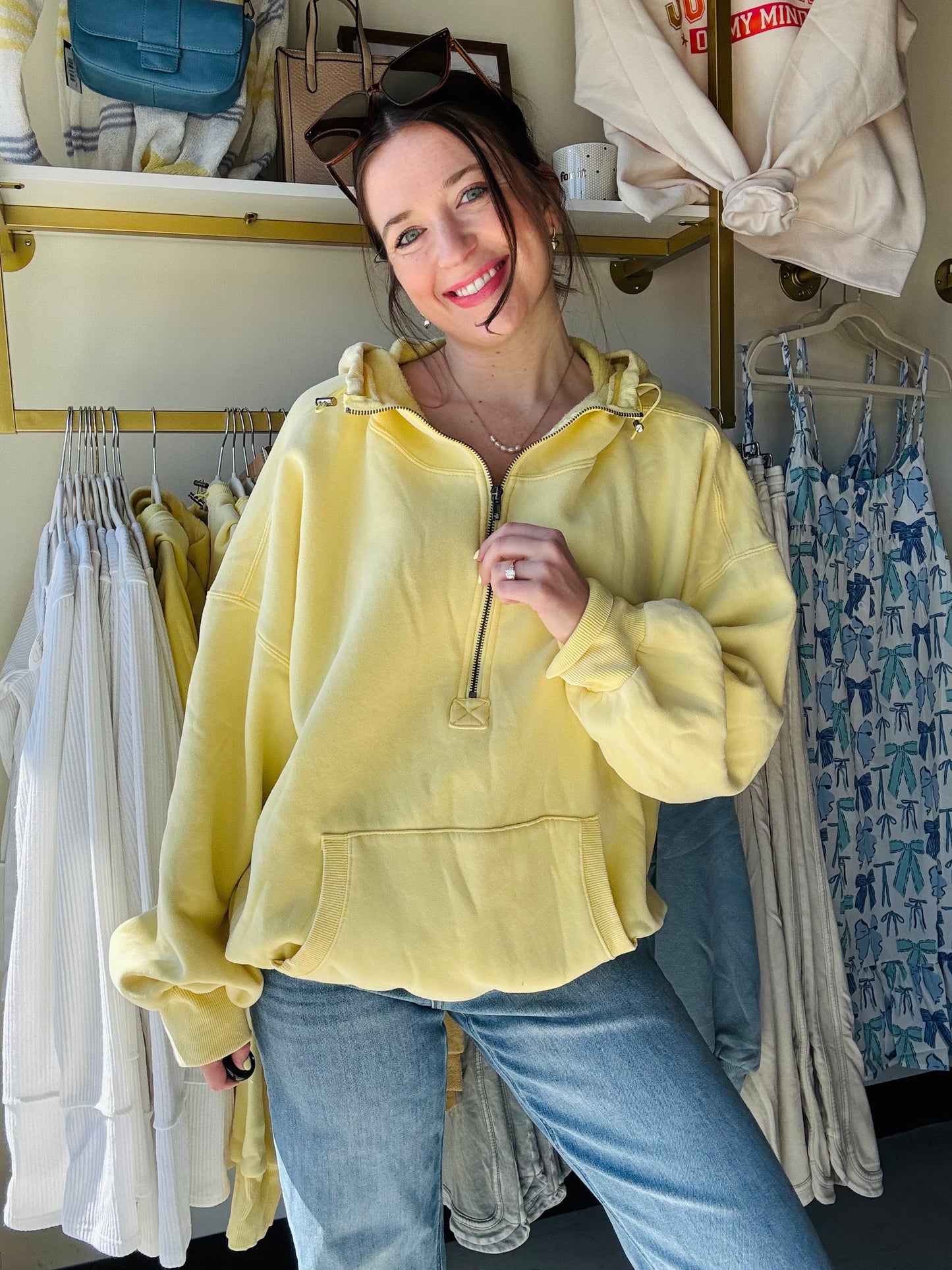 Lemon Yellow Elastic Hem Hoodie