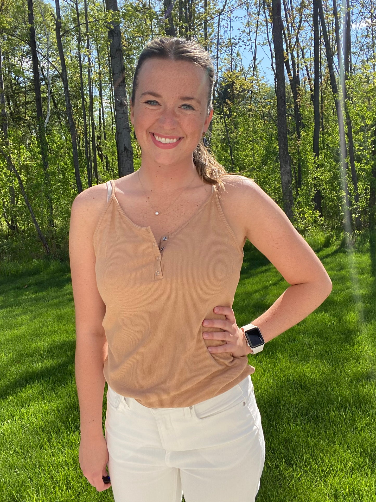 The Deva Ribbed Tank Top - Tan