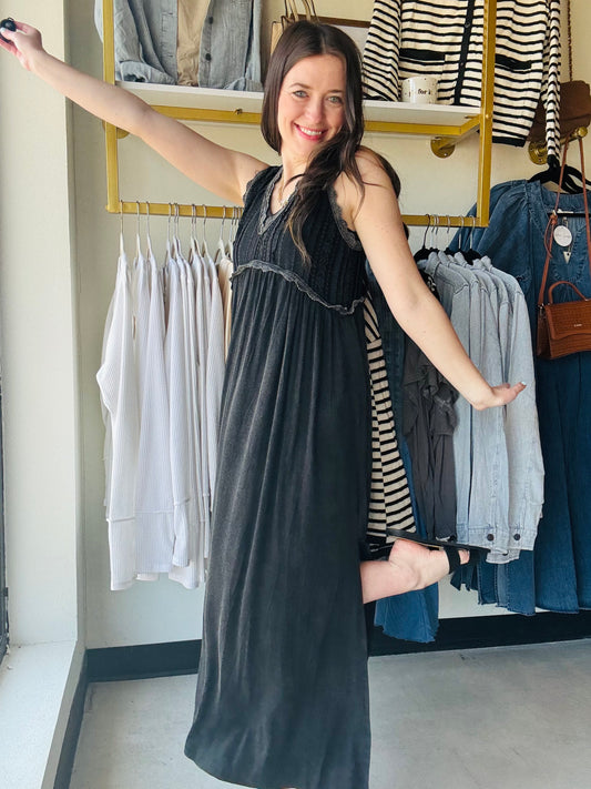 Black Knit Mix Maxi Dress