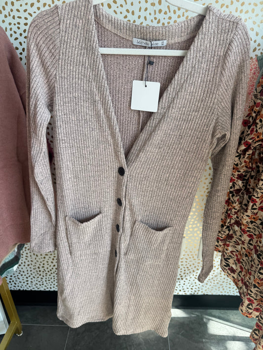 Heathered Grey Purple Button Cardi