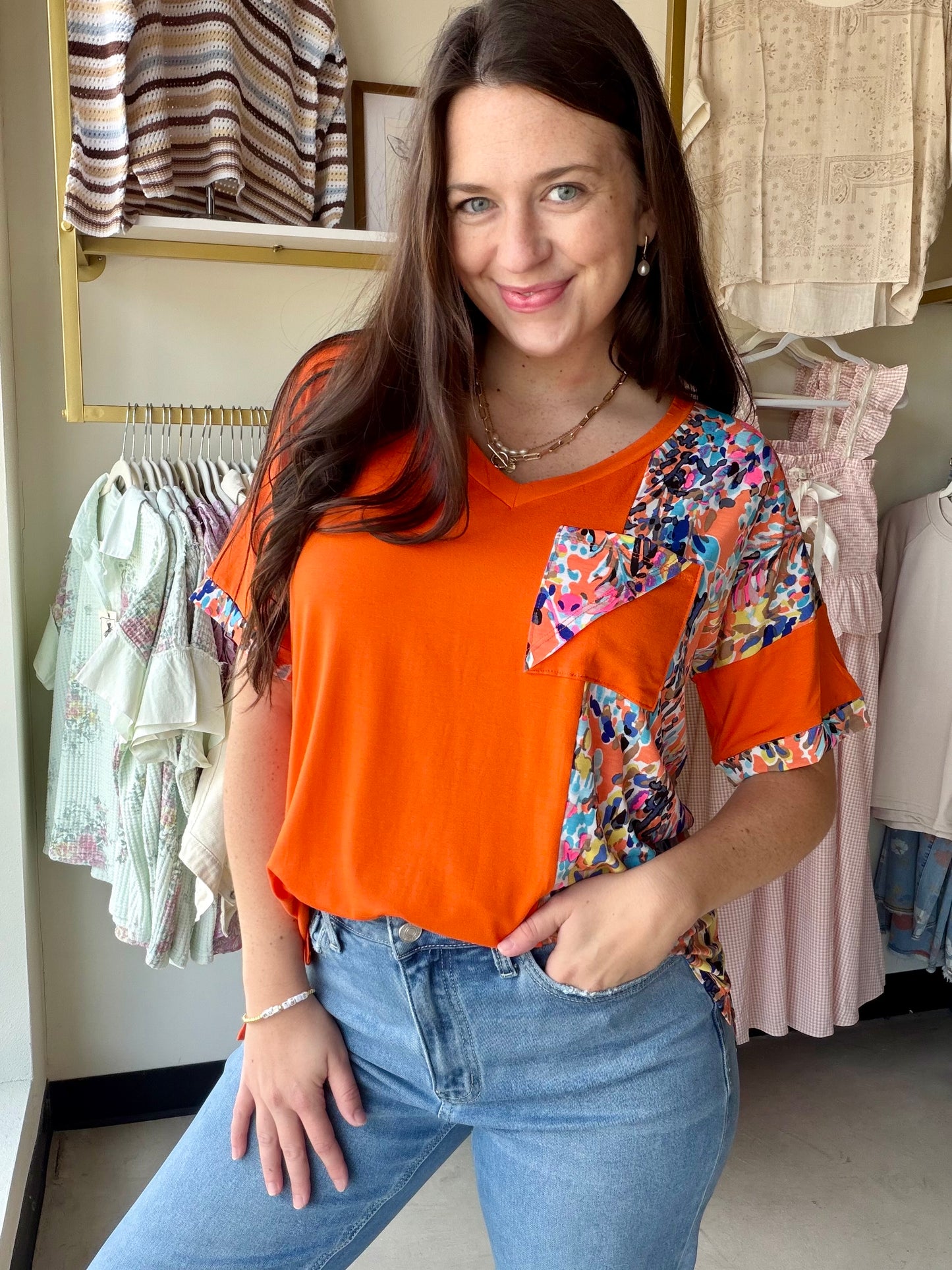 Orange Multi Pattern Top