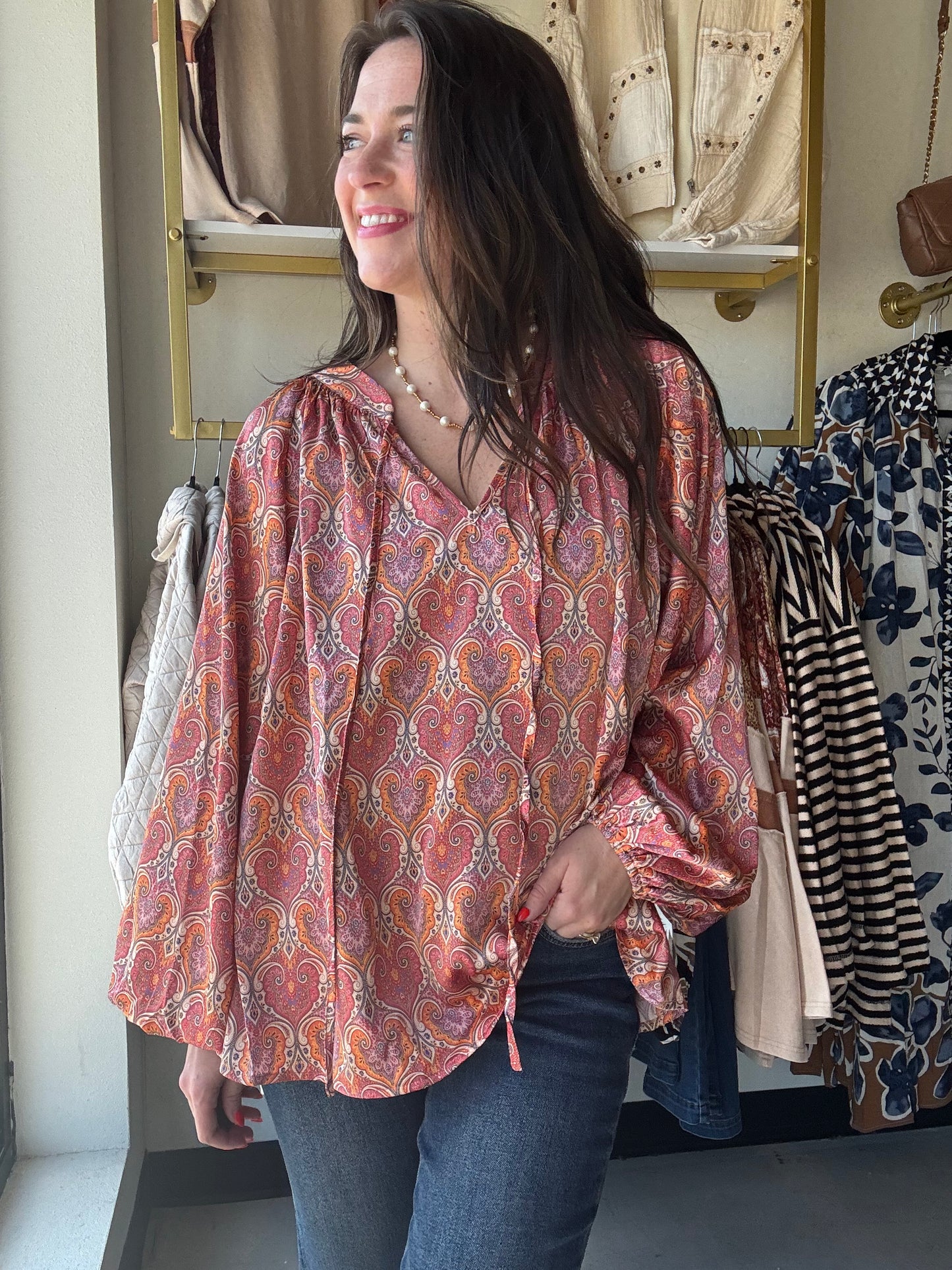 Balloon Sleeve Silky Blouse