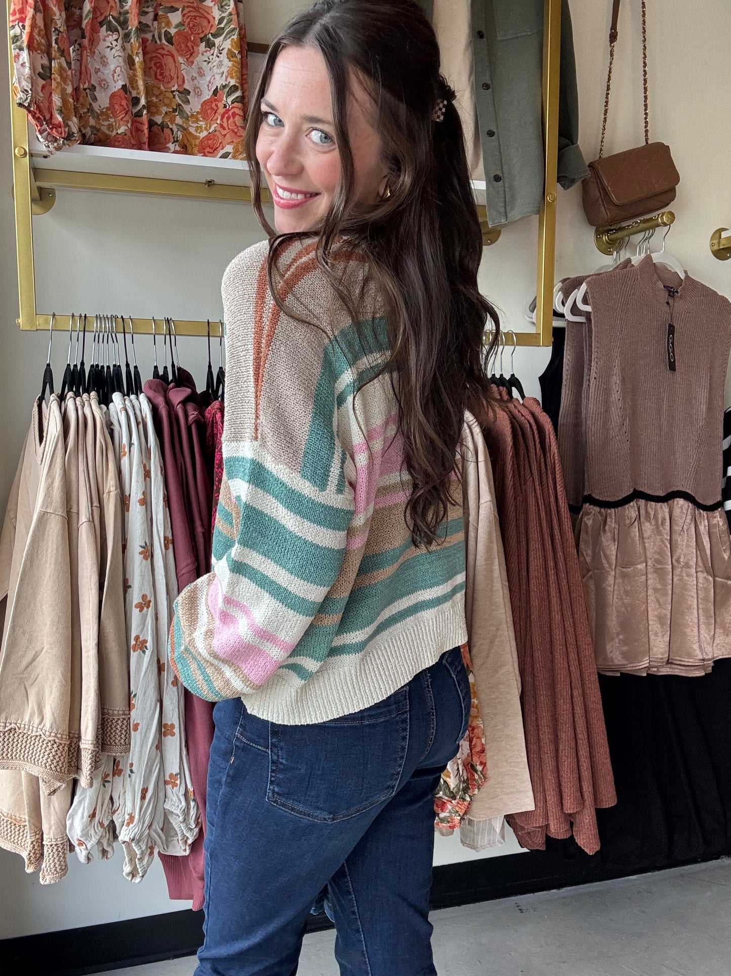 Teal & Pink Color Block Sweater