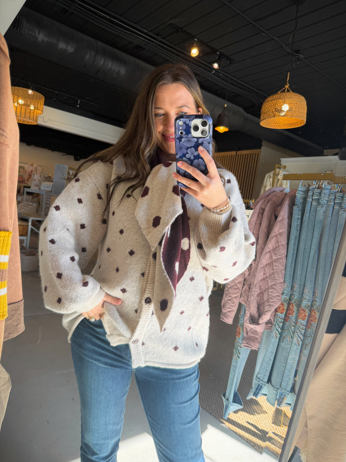 Merlot Polka Dot Scarf Cardigan