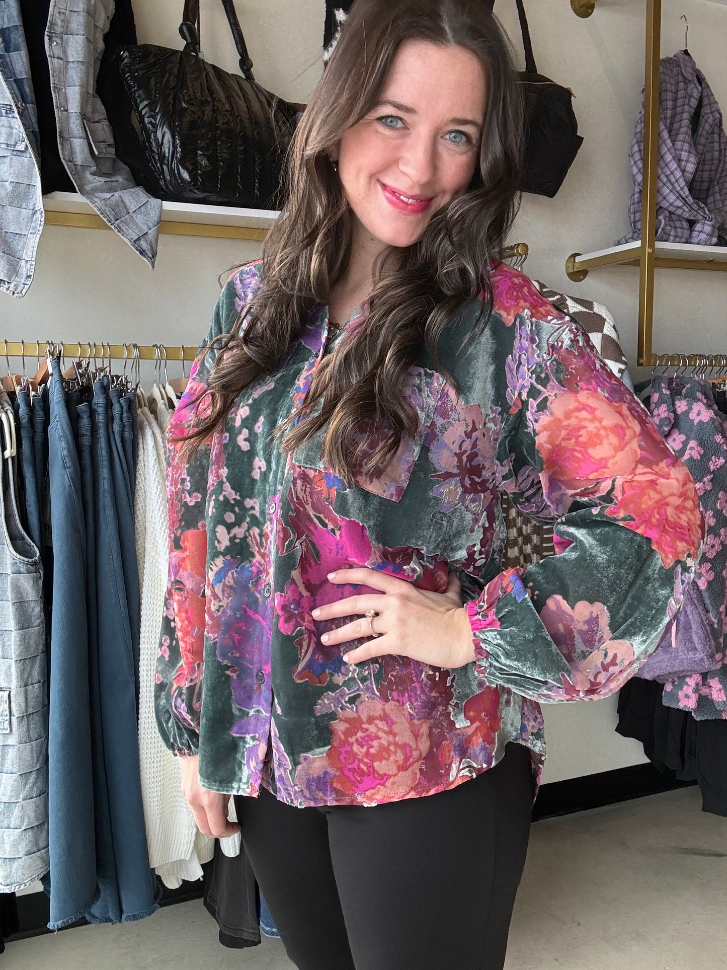 Velvet Flower Button Up