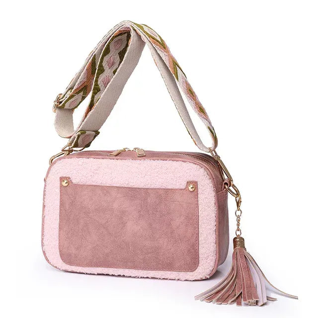 Faux Leather and Sherpa Crossbody- Dusty Mauve