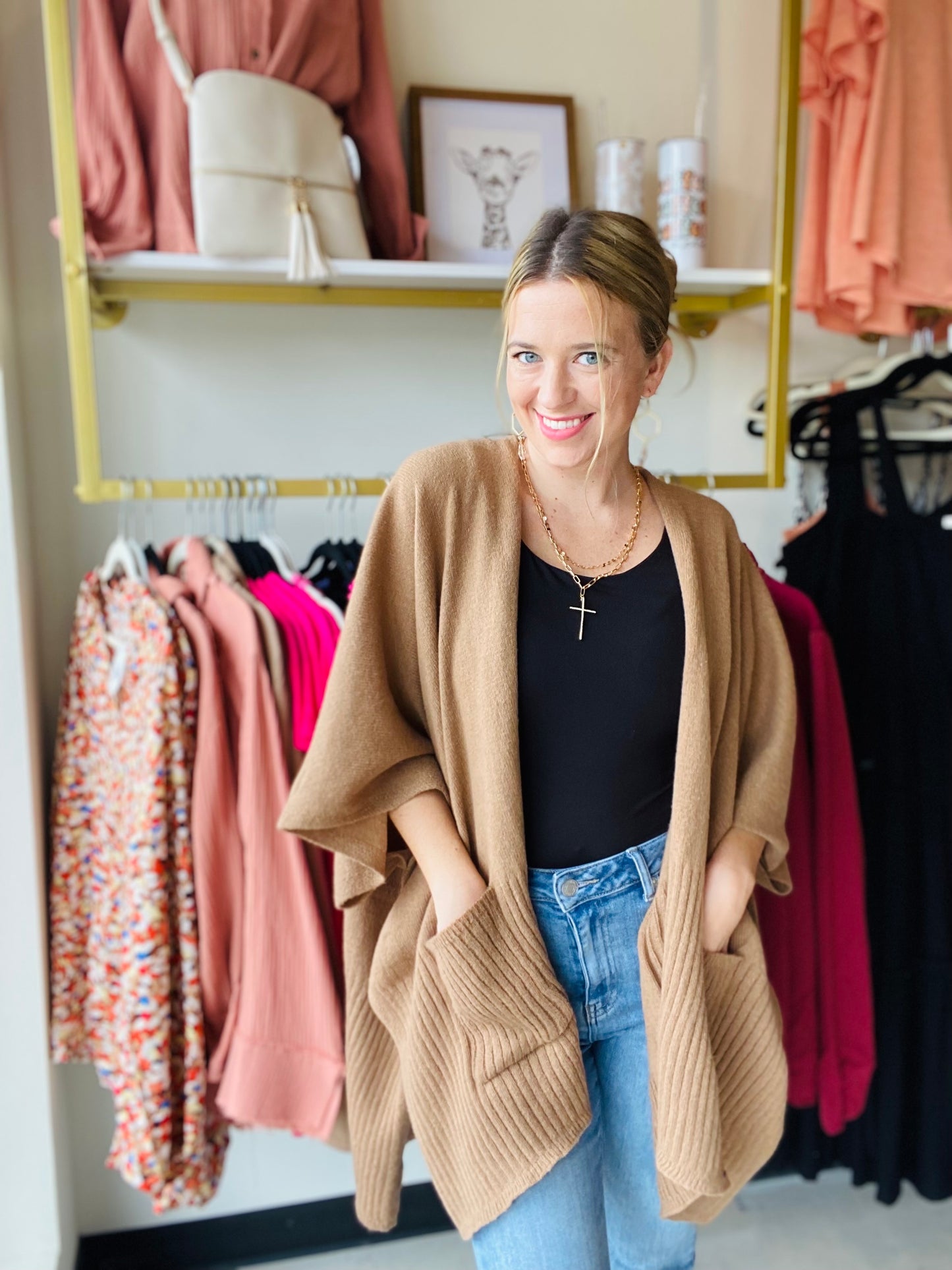 Taupe Ribbed Detail Kimono Hoodie