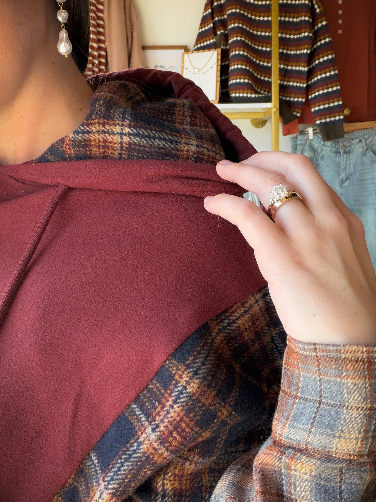 Plaid Wine Accent Hoodie