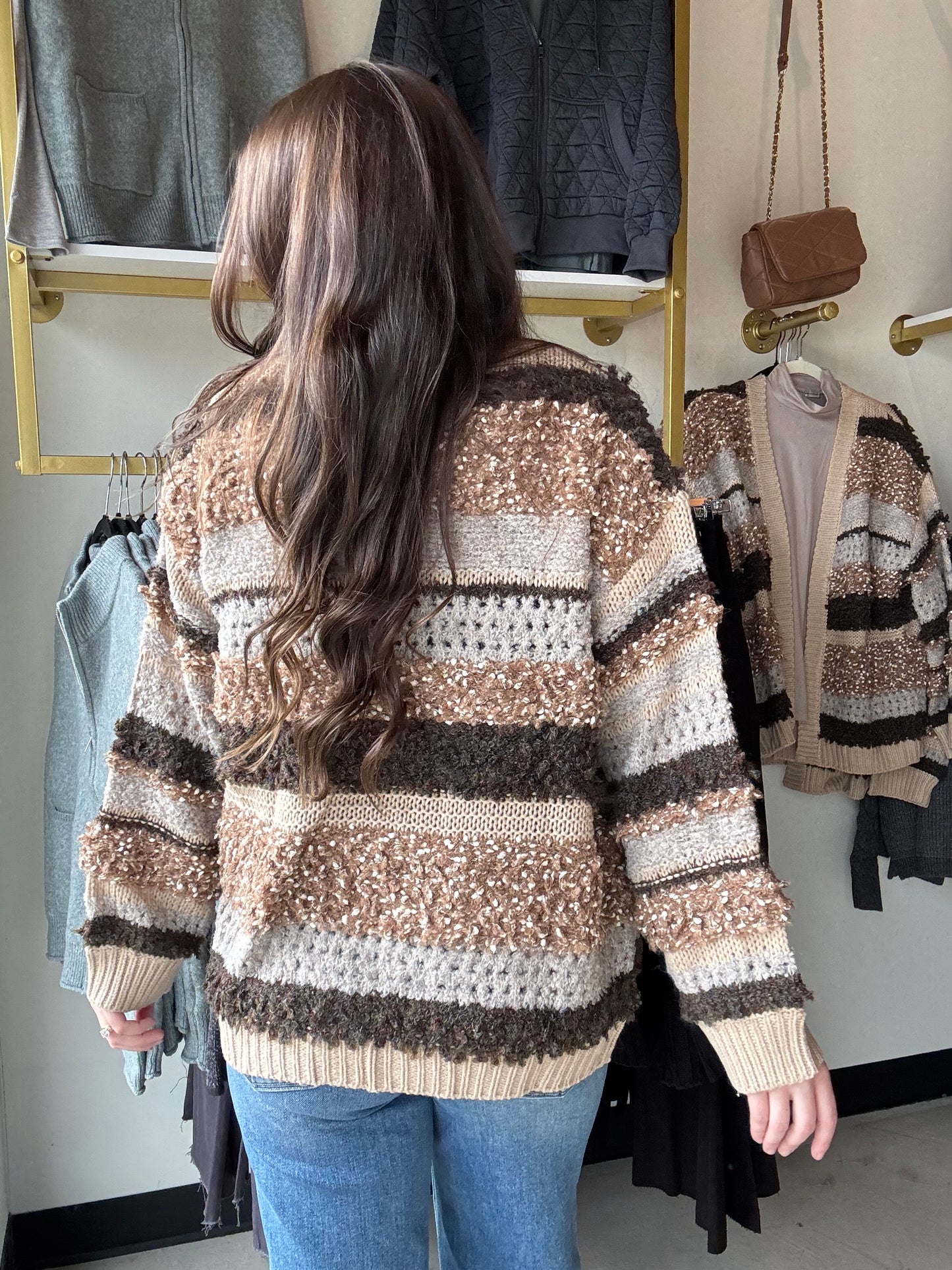 Taupe Textured Stripe Cardigan