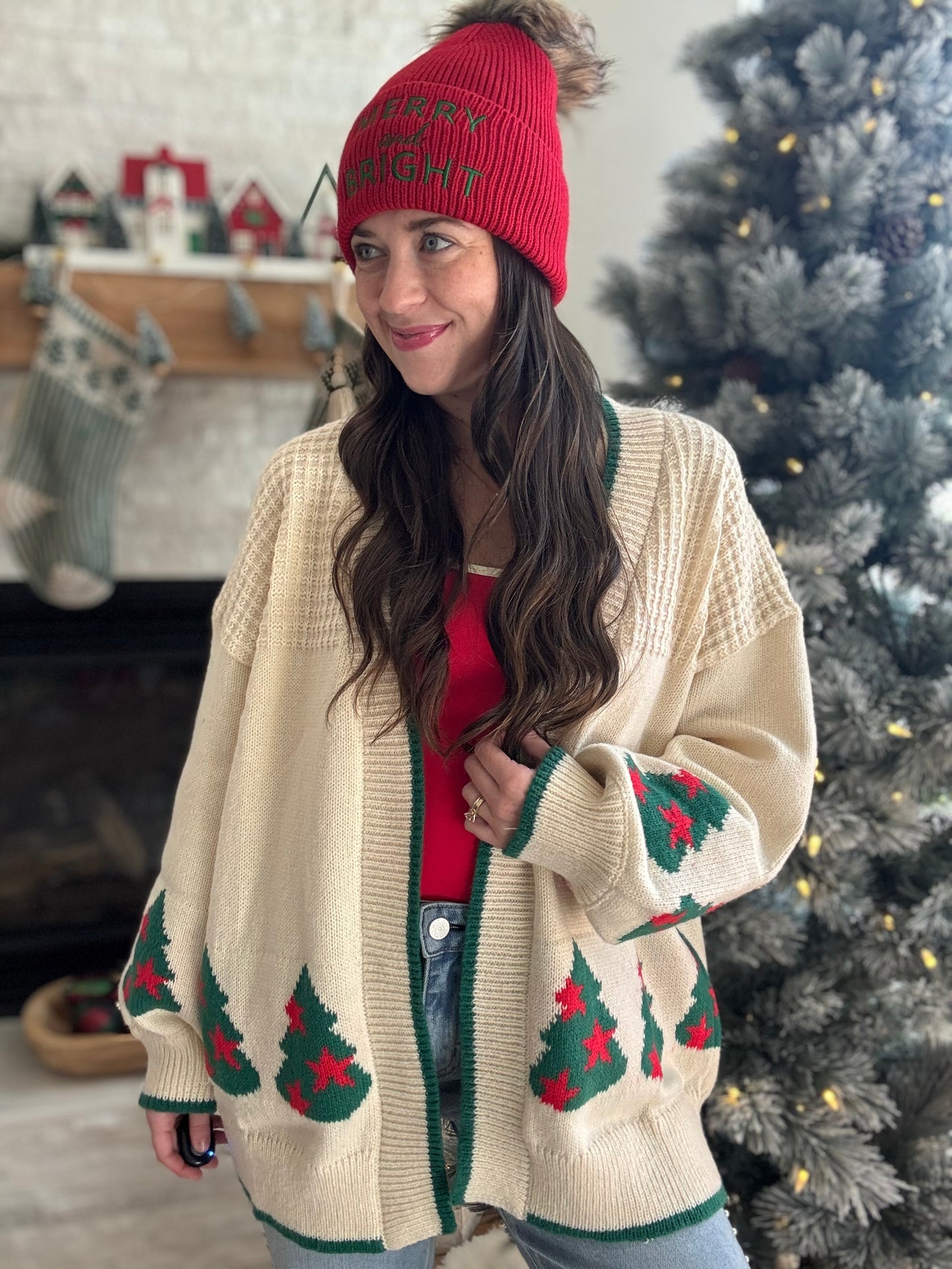 Cream Tree Cardigan Sweater