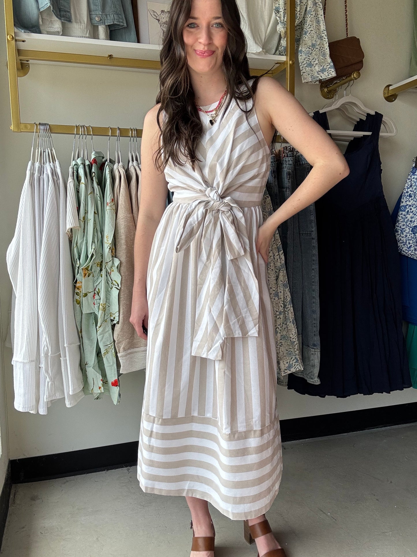 Natural Stripe Midi Dress