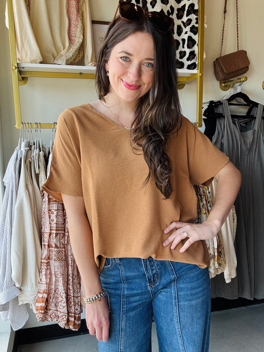 Camel Woven Short Sleeve