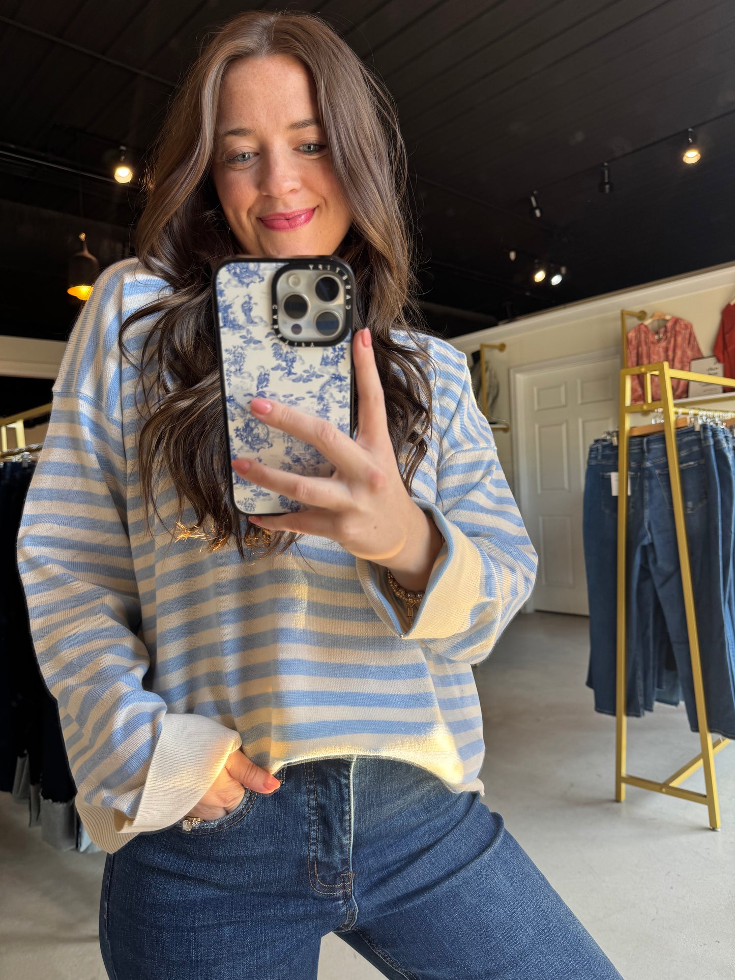 Stay cozy in the Cloud Ivory Stripe Sweater, featuring a playful crewneck and airy wide sleeves that add just the right touch of flair. Its lightweight knit keeps things breezy and comfortable, perfect for layering on cooler days. Enjoy a fun twist on a classic striped look!
Wishlist 
