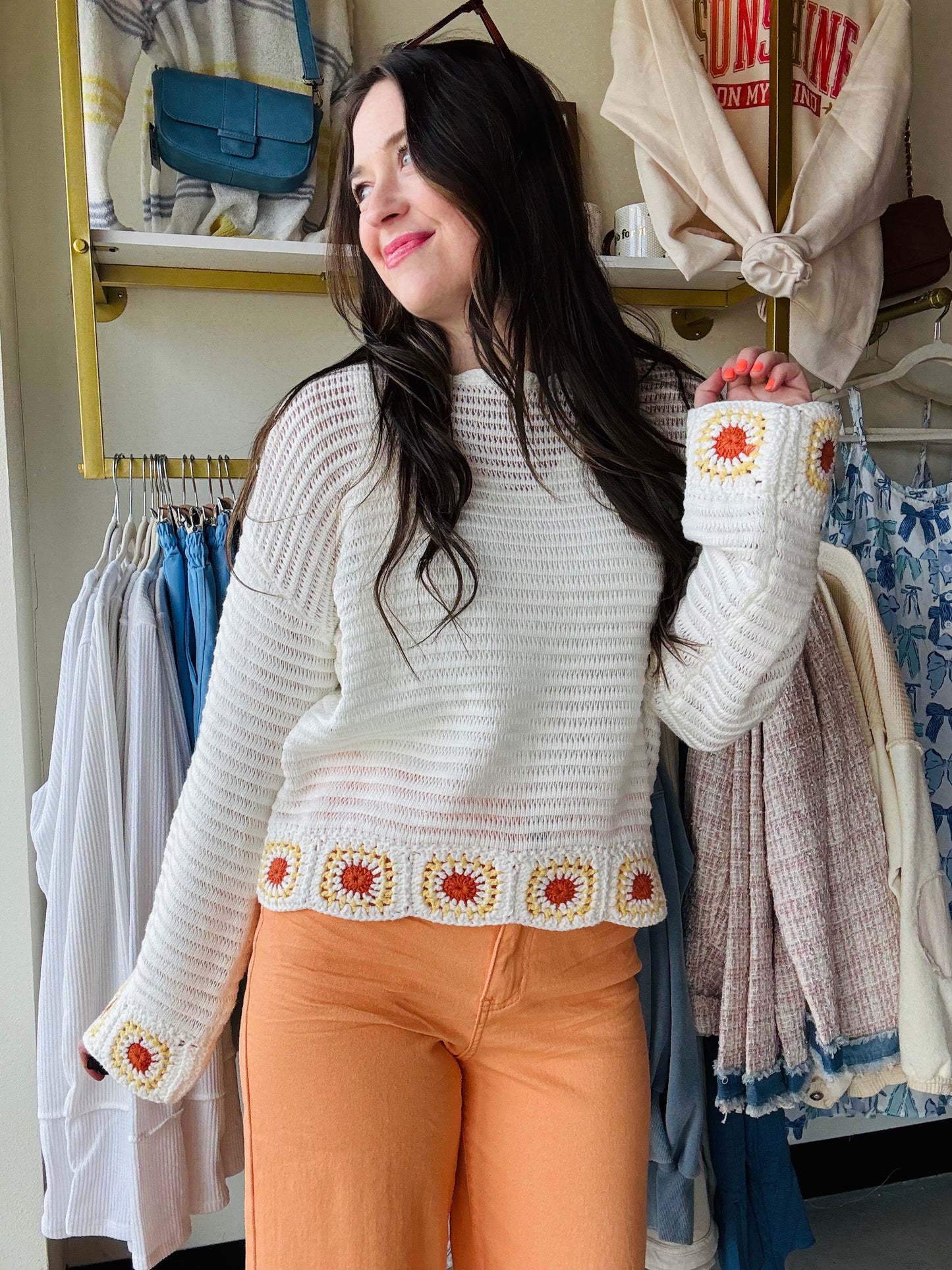 Crochet Detail Knit Sweater