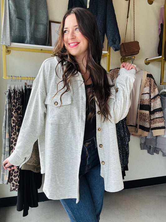 Gray Oversized Fleece Lined Shacket