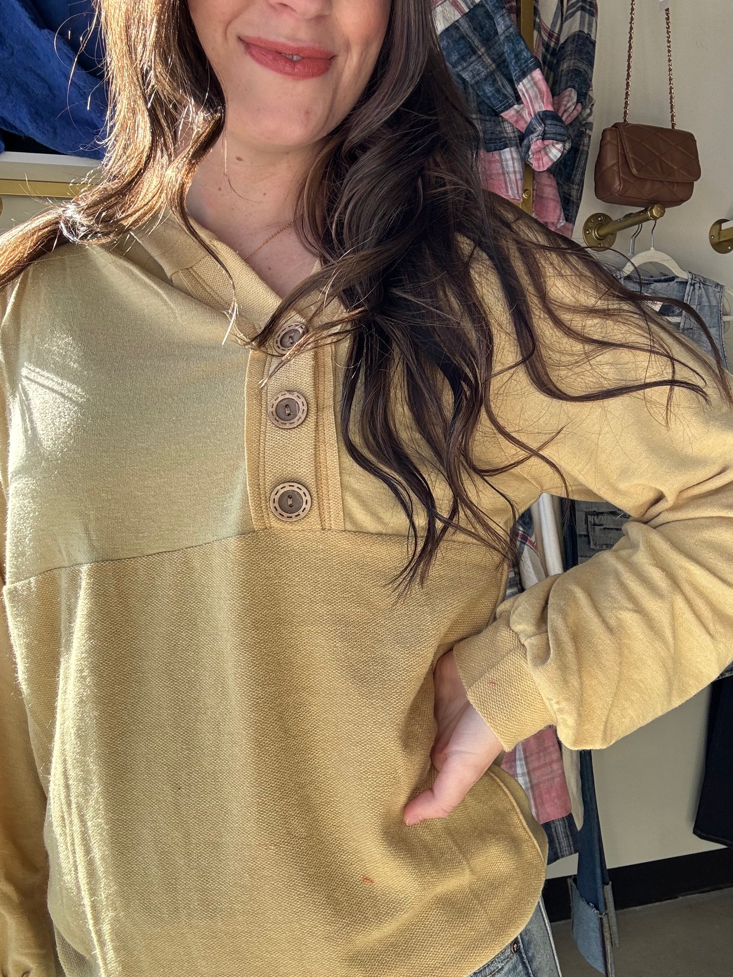 Asymmetrical Buttoned French Terry Hoodie