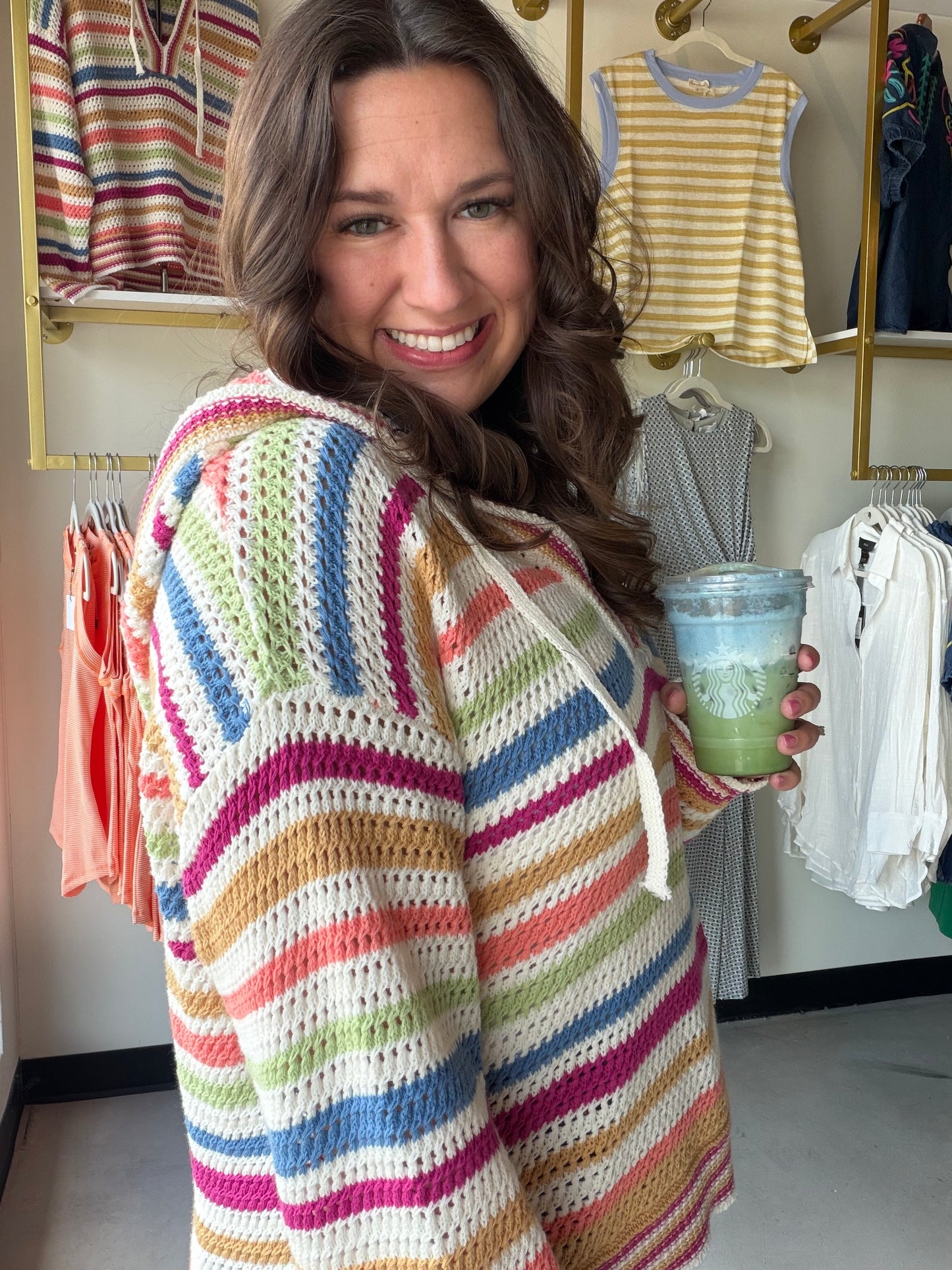 Golden Multi Stripe Crochet Hoodie