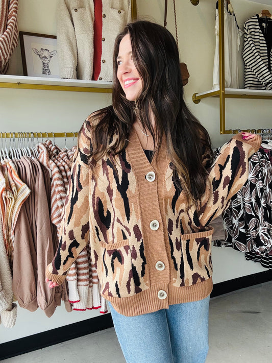 Brown Animal Print Cardigan