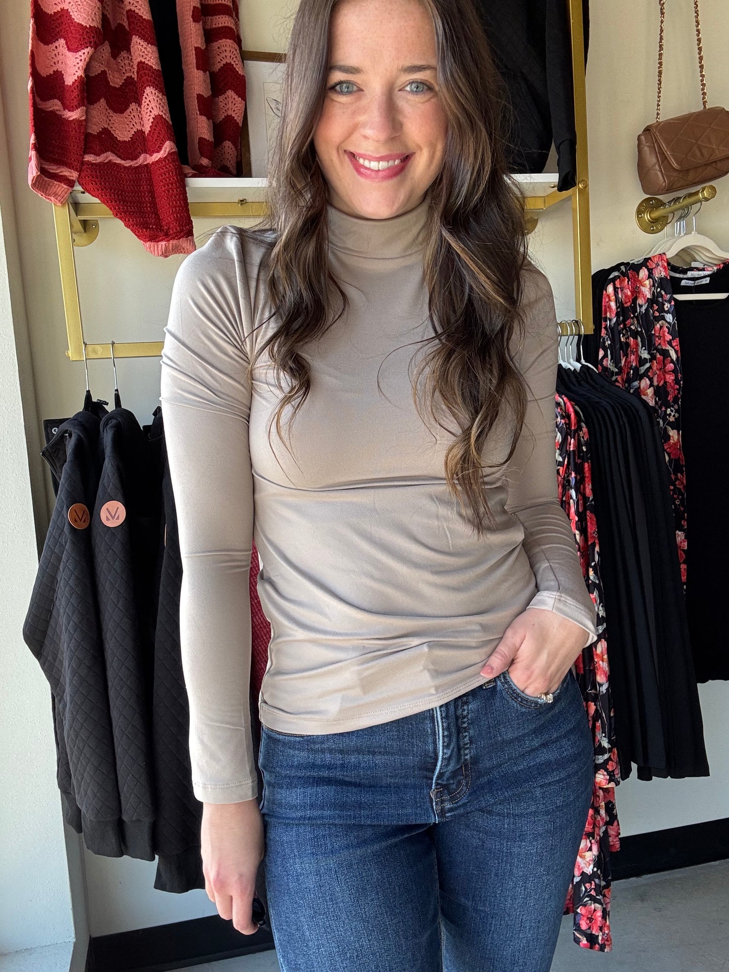 Ash Mocha Microfiber Mock Neck