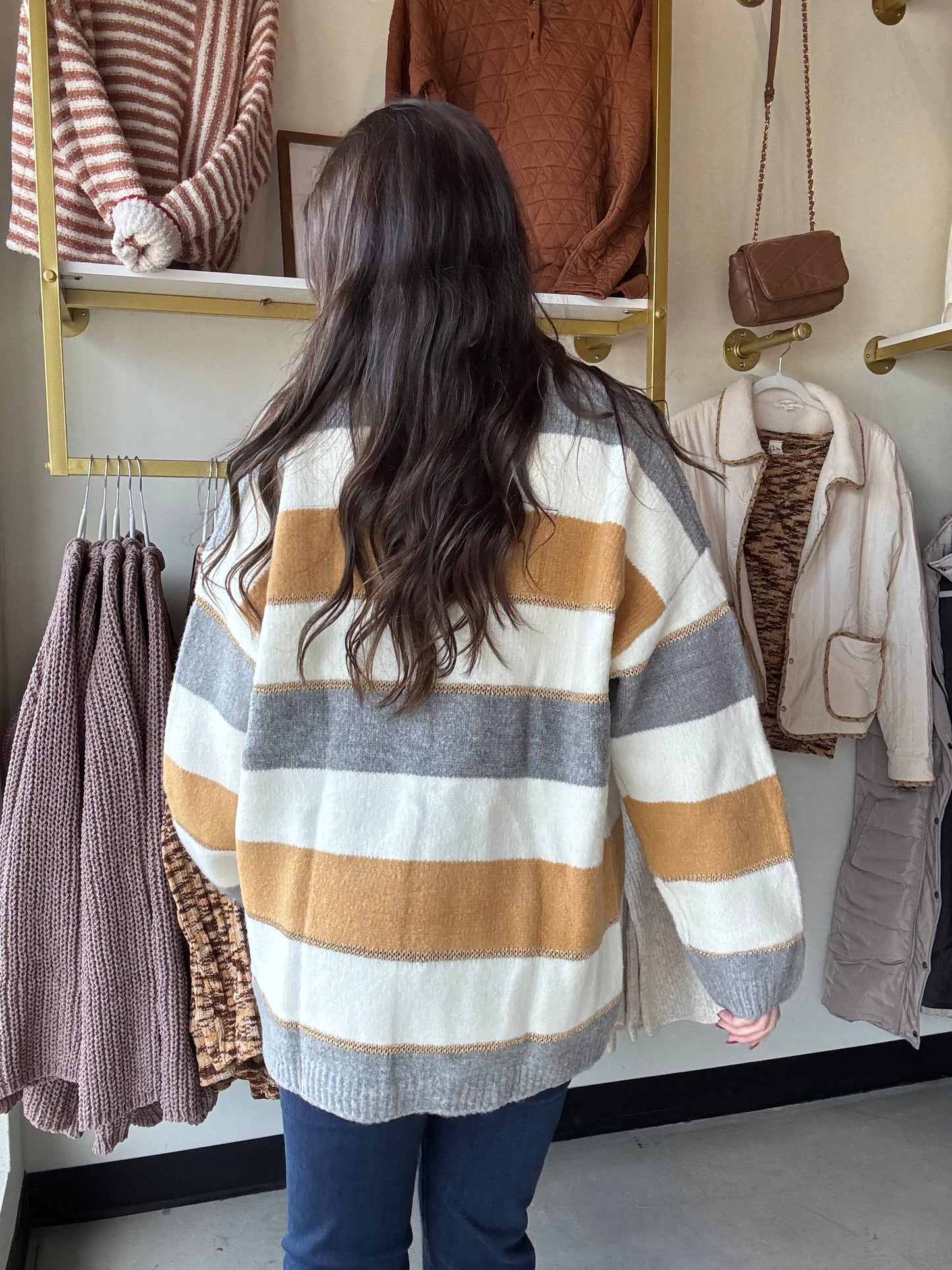 Grey & Mustard Stripe Cardigan