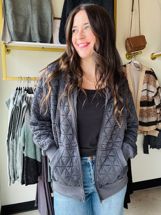 Gunmetal Quilted Zip Up