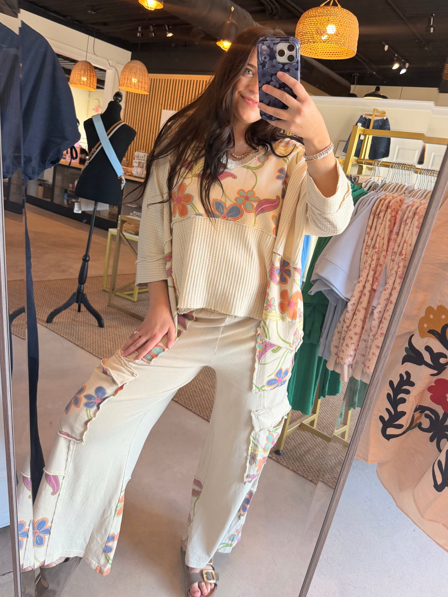 Floral Mix Terry Wash Pants