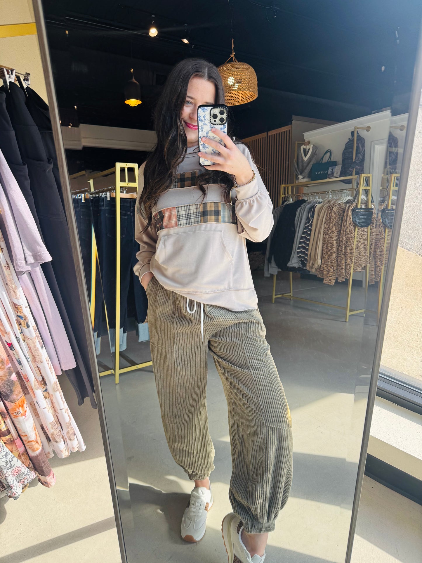 Plaid Band Pullover Hoodie