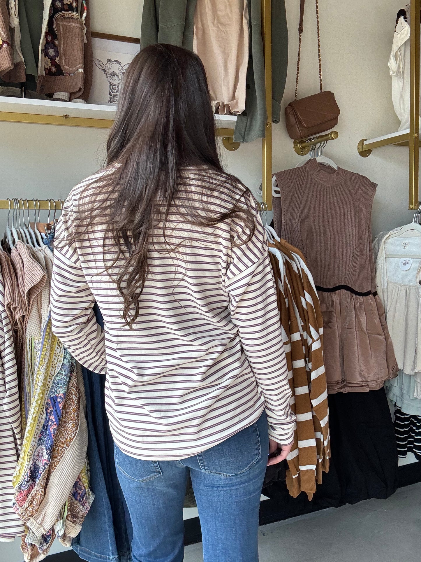 Plum Stripe V Neck Top