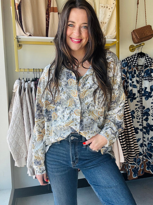 Grey Multi Pattern Button Up