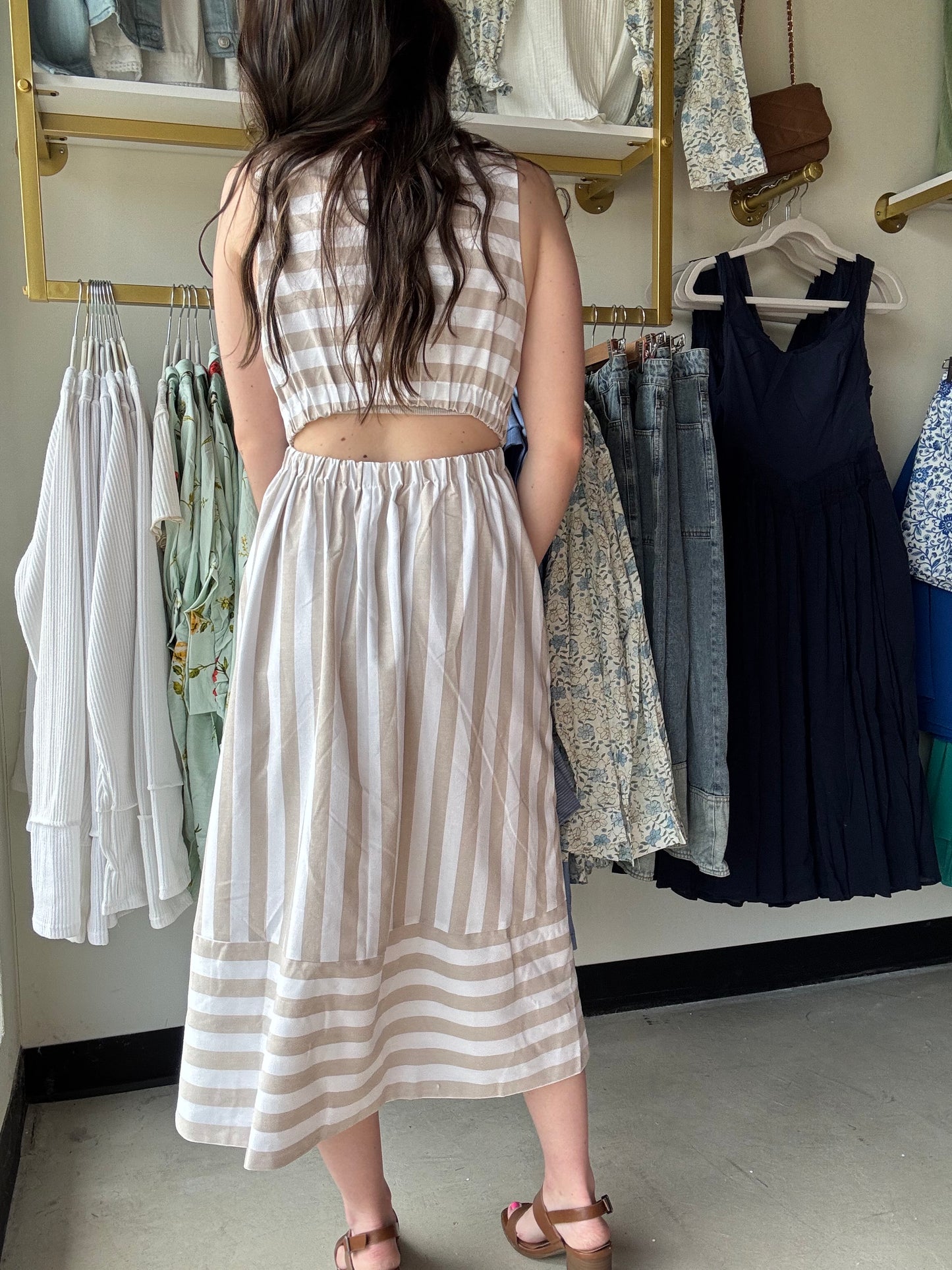 Natural Stripe Midi Dress