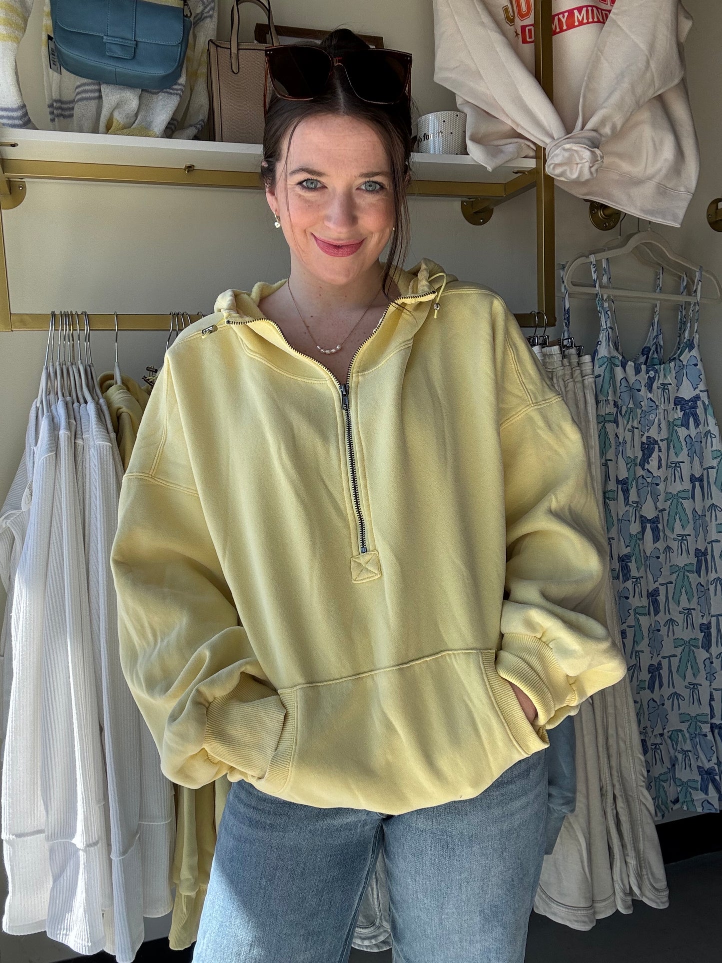 Lemon Yellow Elastic Hem Hoodie