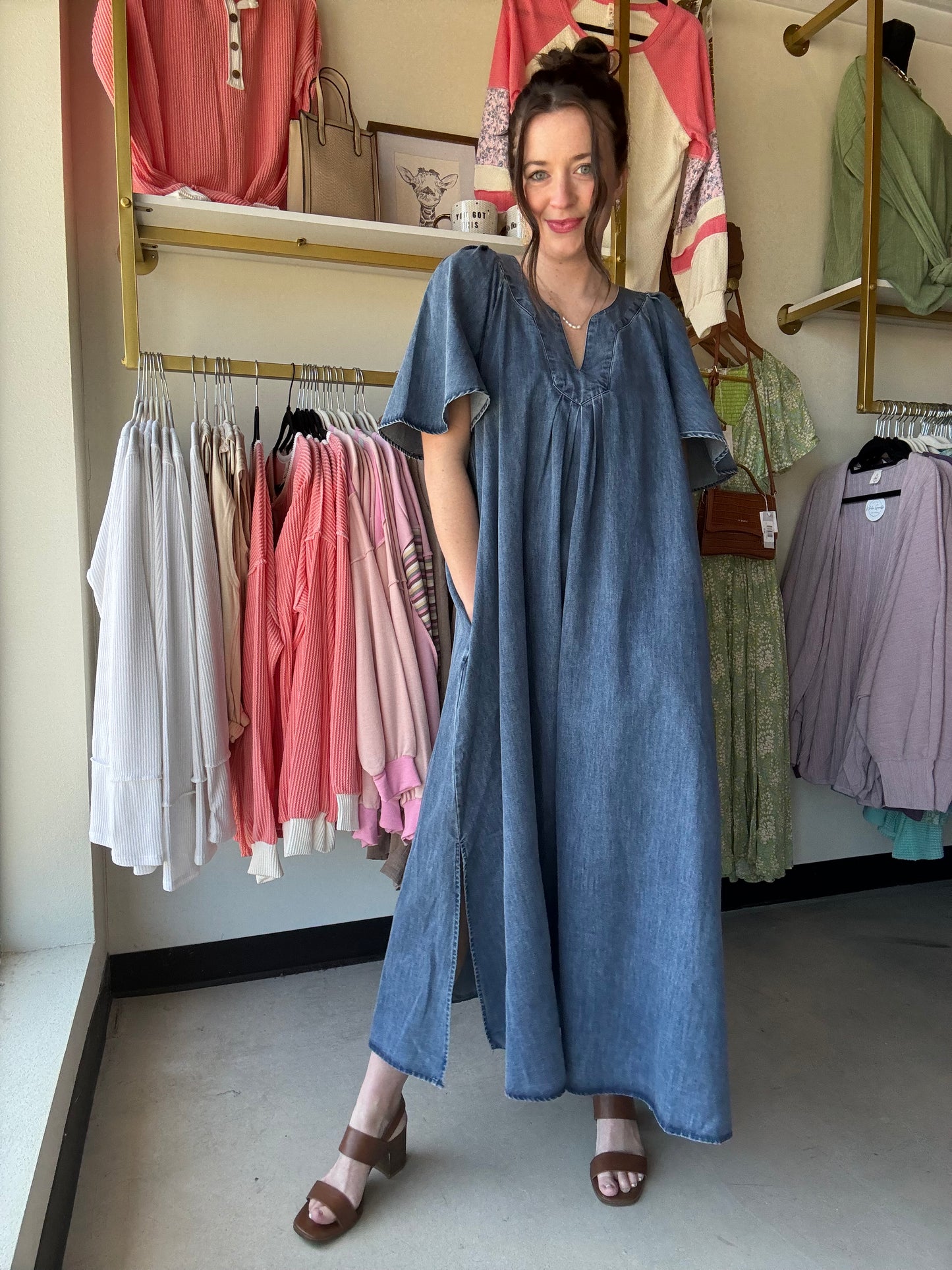 Dark Denim Wing Sleeve Dress
