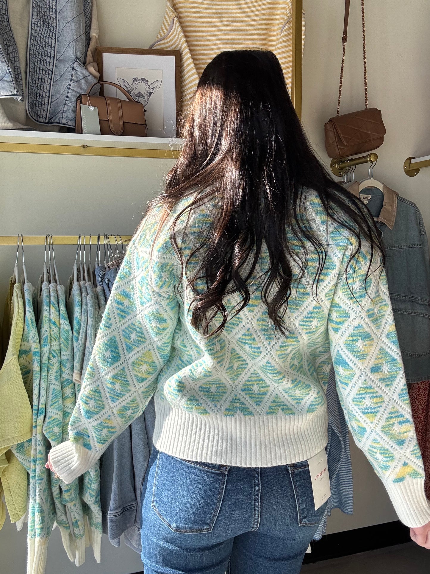 Teal Lemon Diamond Knit Sweater