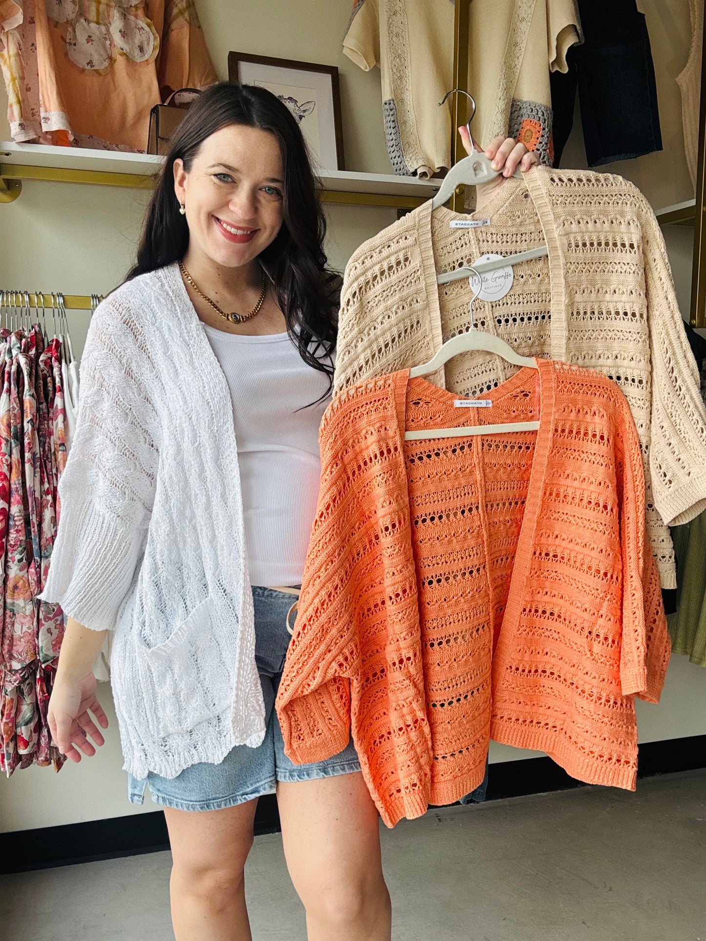 Orange Crochet Dolman Cardigan