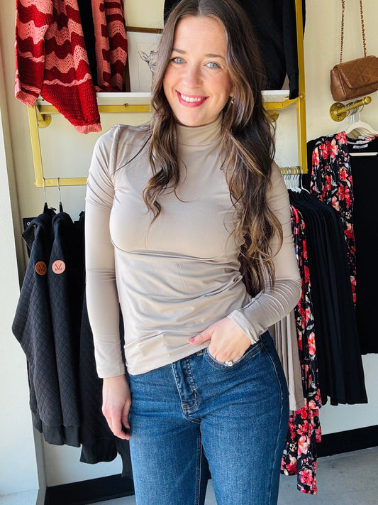 Ash Mocha Microfiber Mock Neck