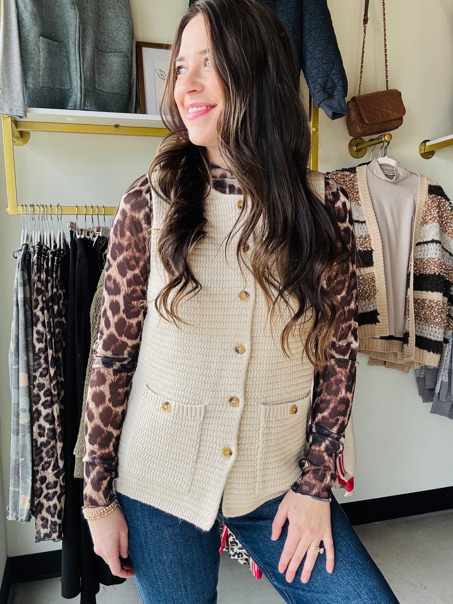 Leopard Ruffle Trim Mesh Top