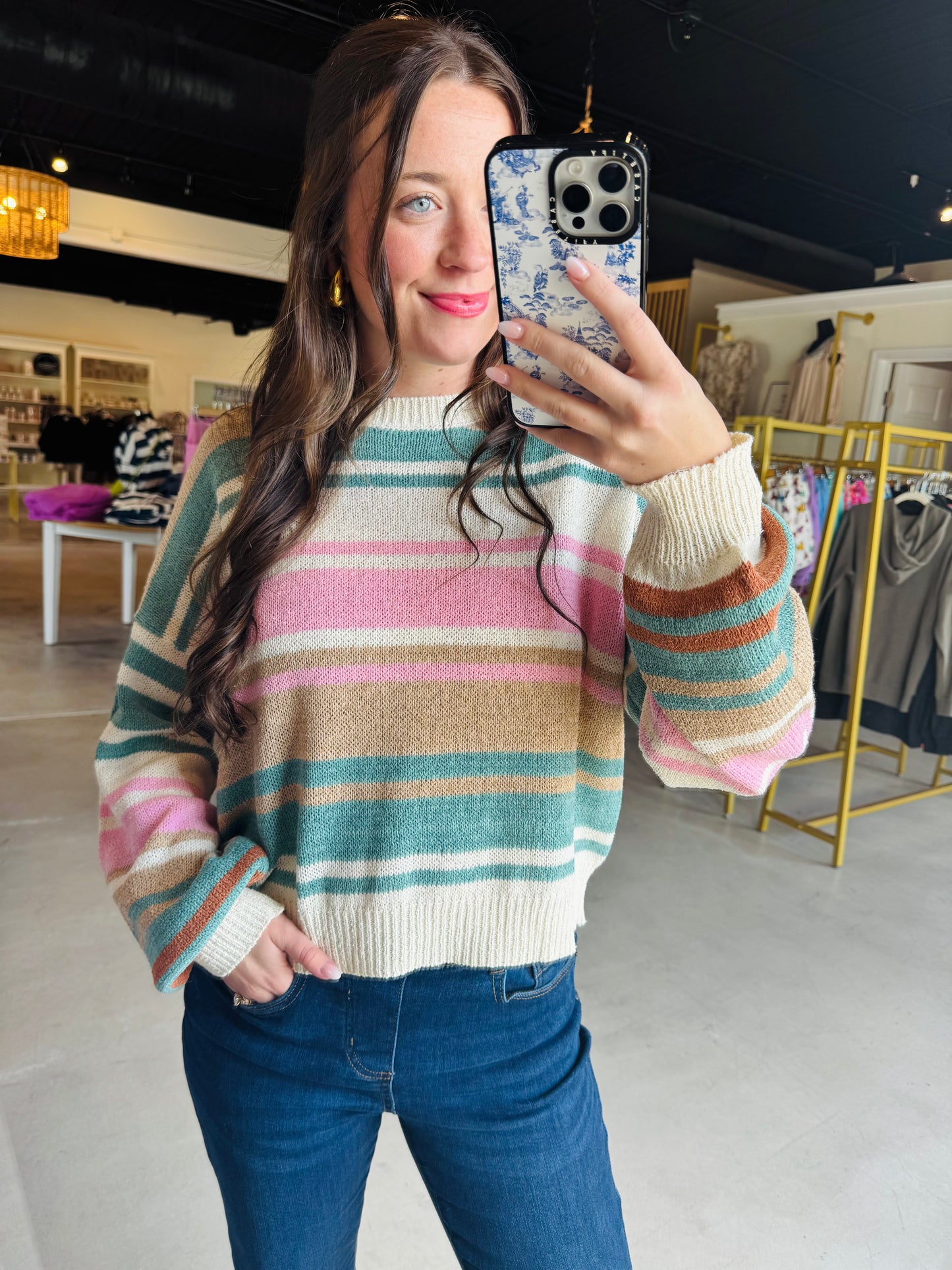 Teal & Pink Color Block Sweater