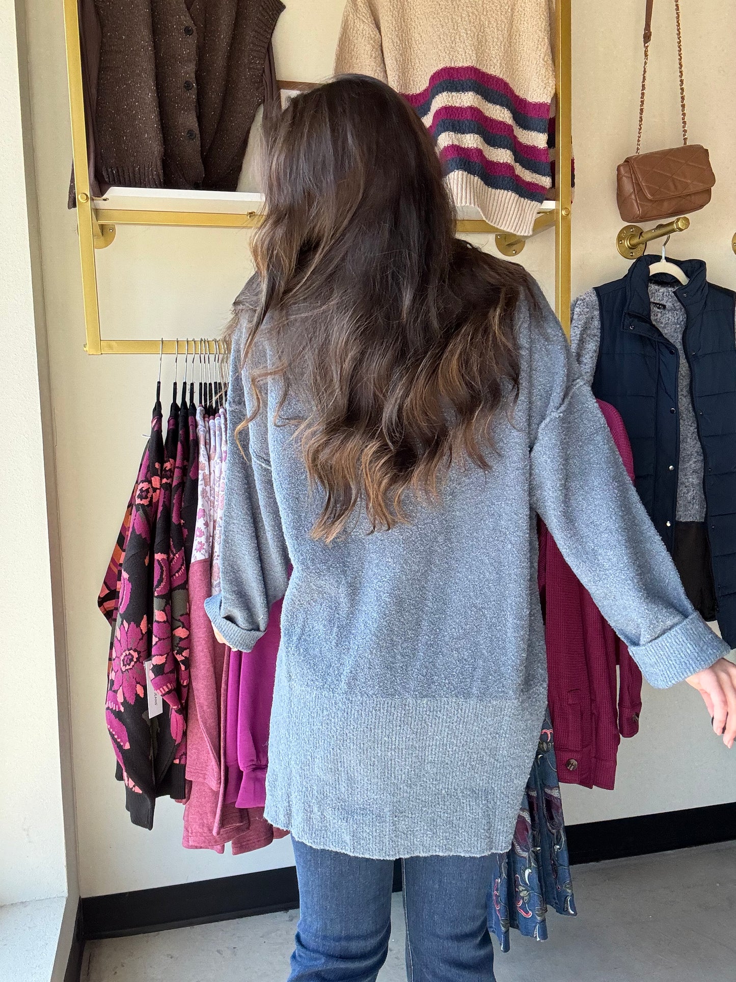 Denim Slouchy V Neck Sweater