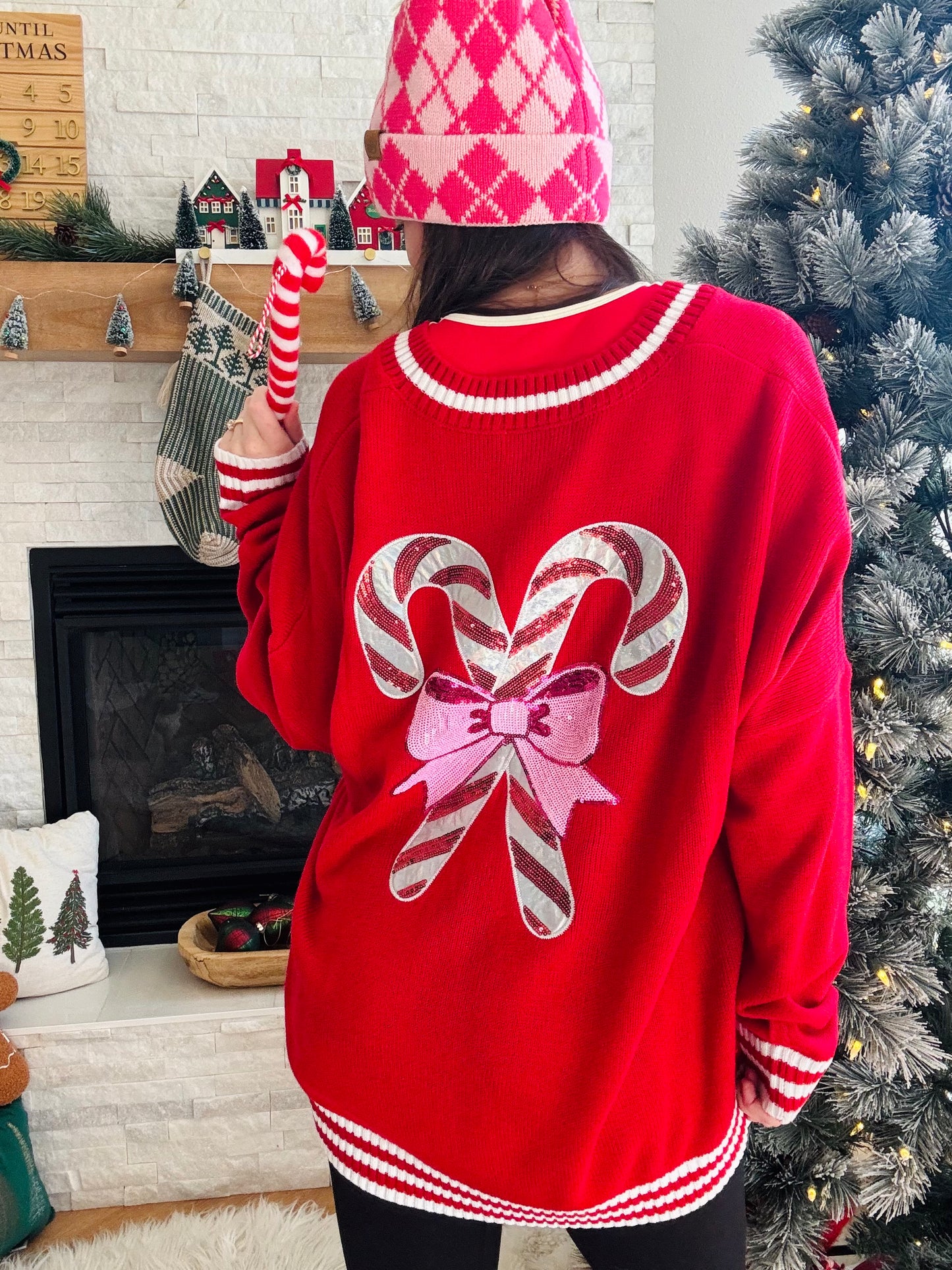 Red Candy Cane Relaxed Cardigan